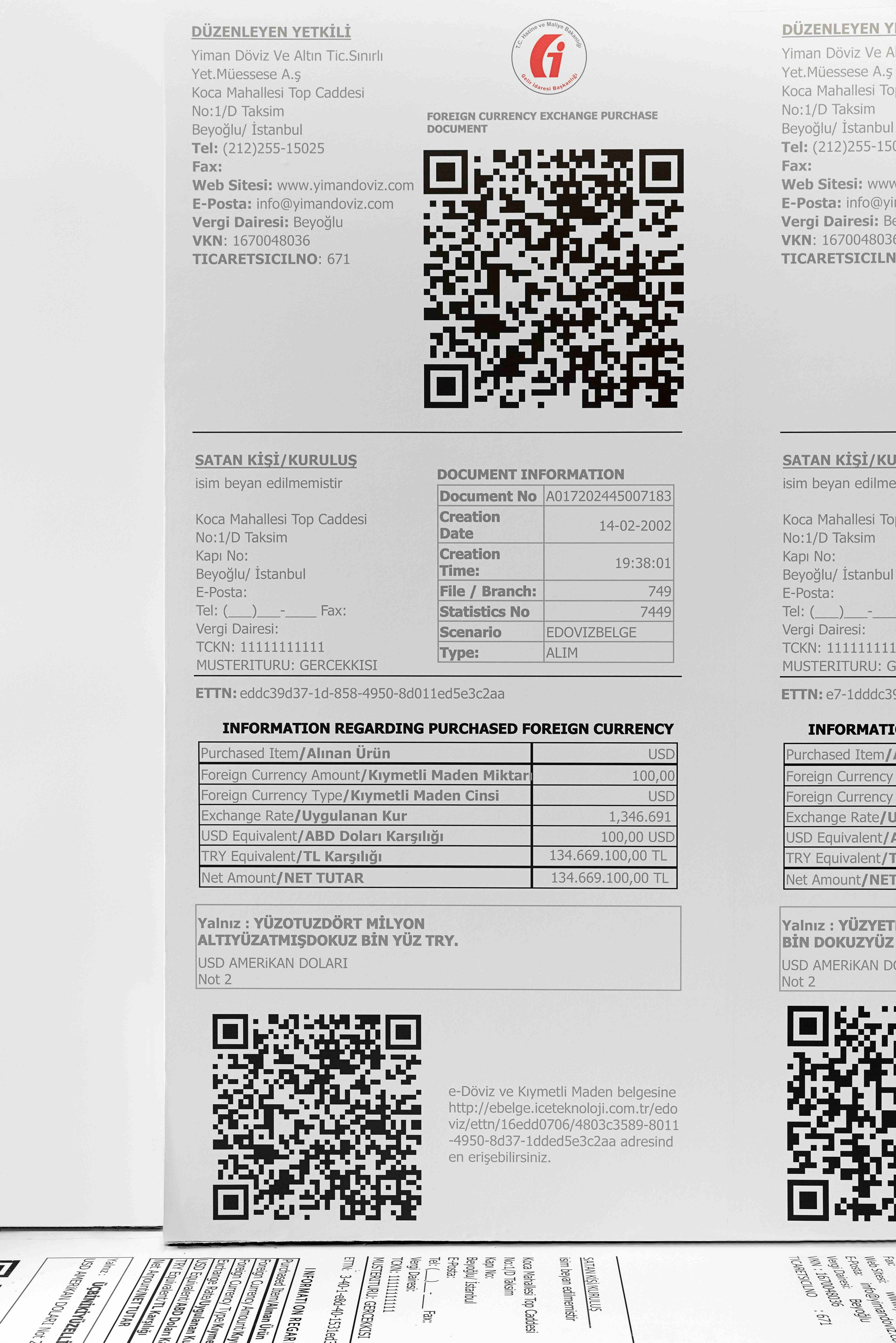 Justice & Development Party / Weather Report, 2026  Installation with enlarged financial receipts and QR-linked historical weather data
