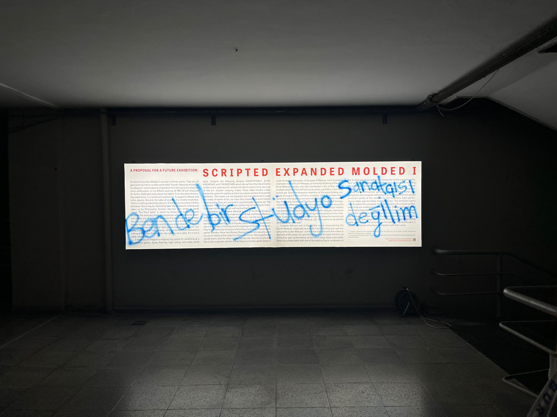 "I'm not a studio artist, either," spray paint on a LightBox, 2023, İMÇ, Istanbul.