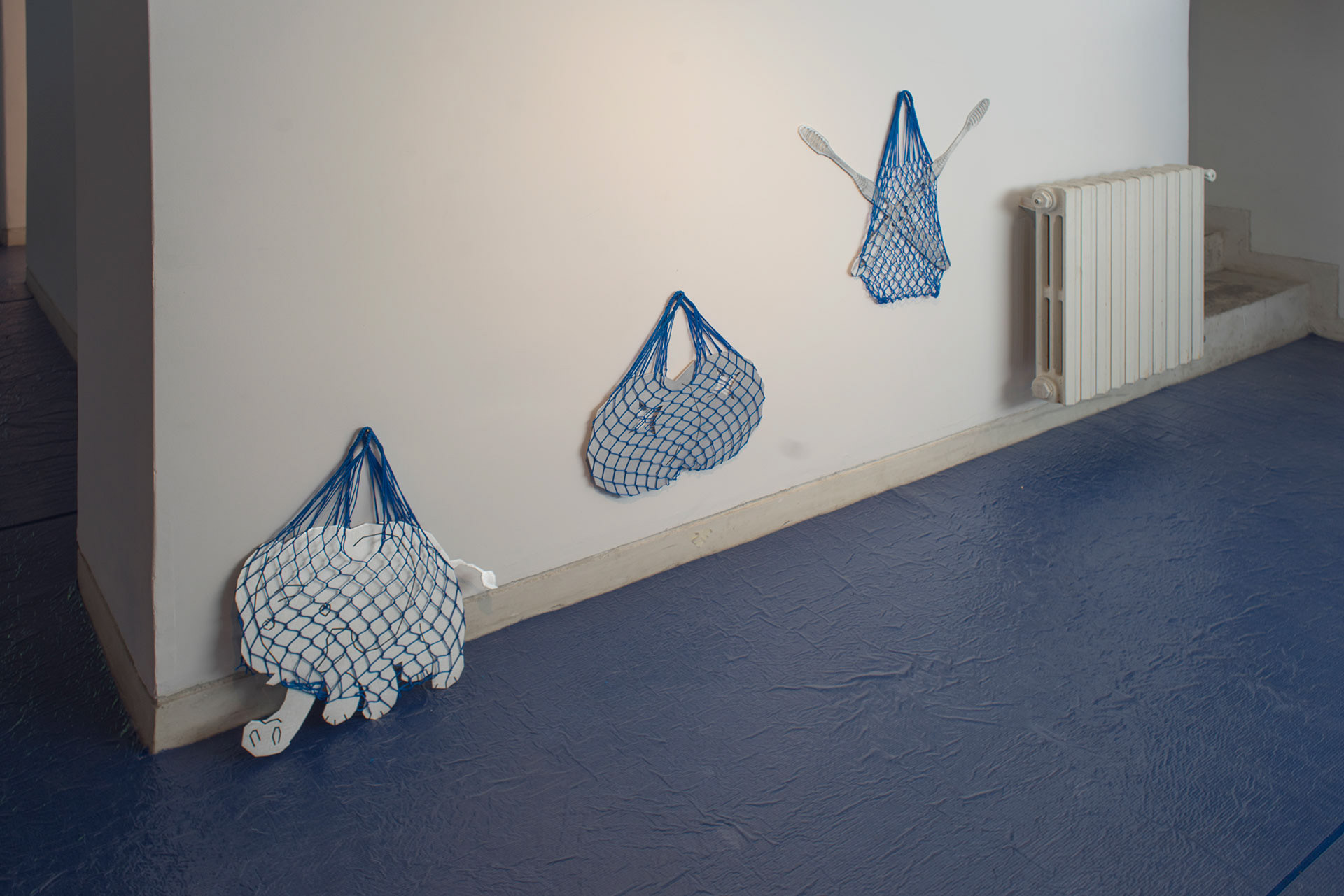 View from "an elephant, two berries, two toothbrushes", aluminum cut out, various sizes.