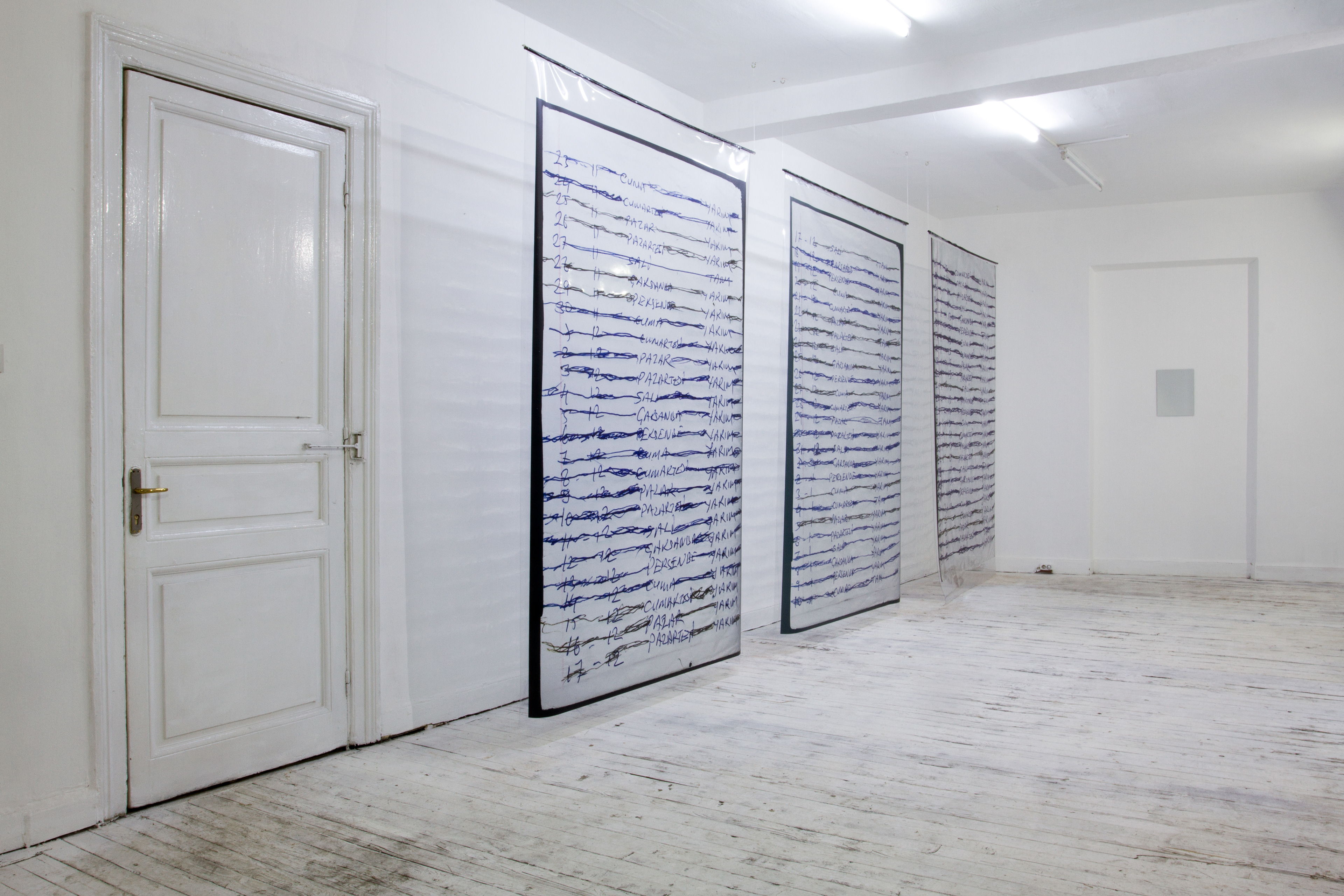 Exhibition view from the “HATIRLATICI” 2015, Karaköy | Istanbul Print on transparent mica,  300x120 cm