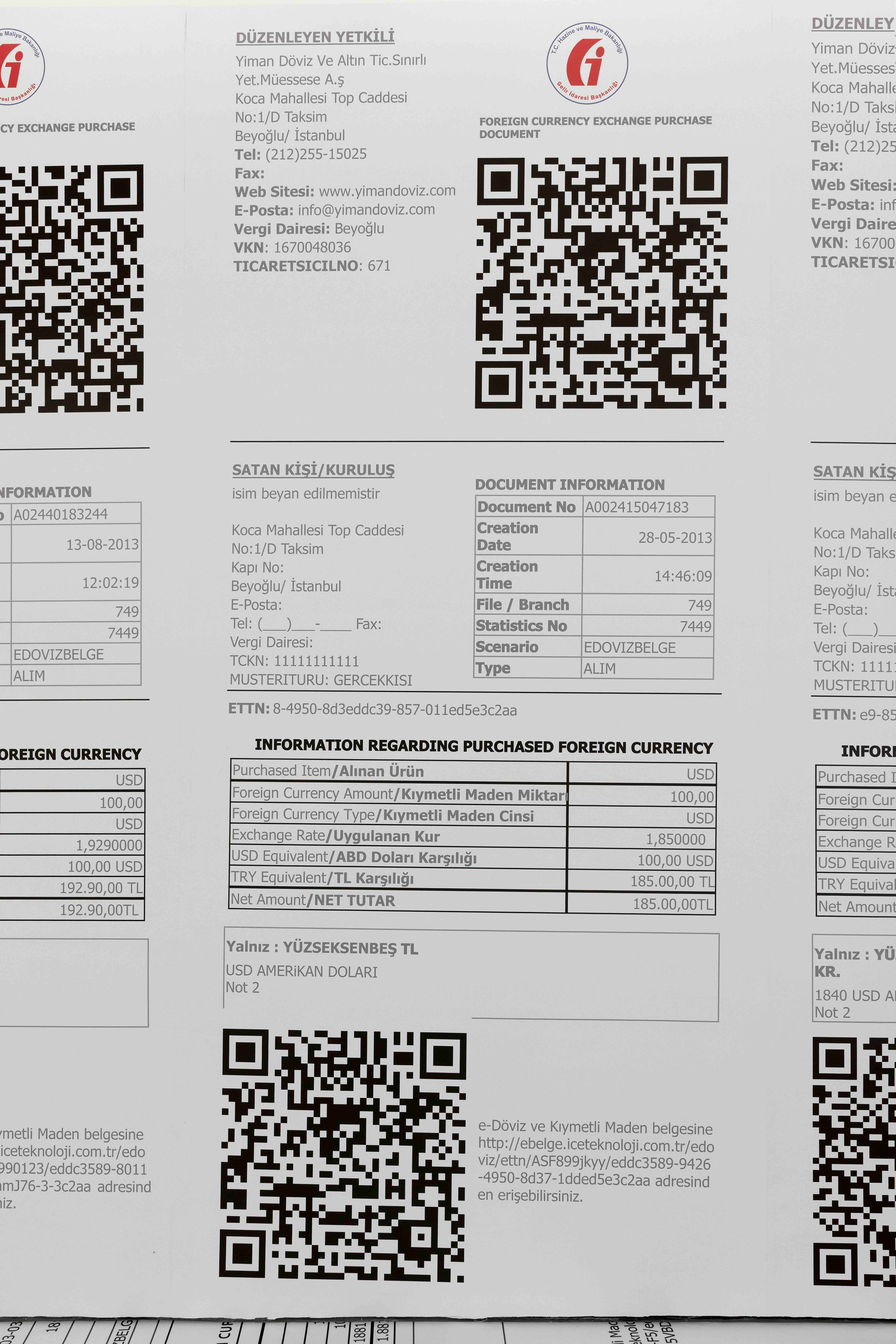 Justice & Development Party / Weather Report, 2026  Installation with enlarged financial receipts and QR-linked historical weather data