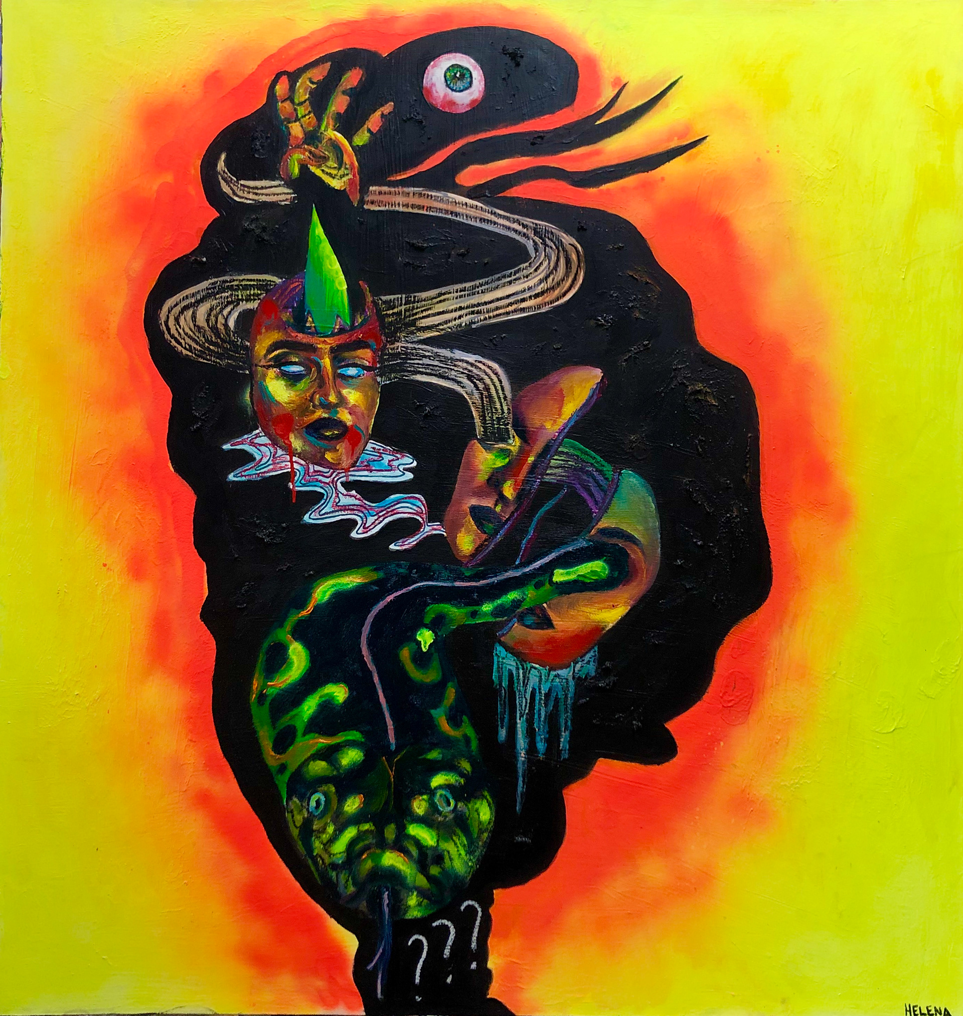 "Faceless", 2018, mixed media on canvas, 44 x 44"