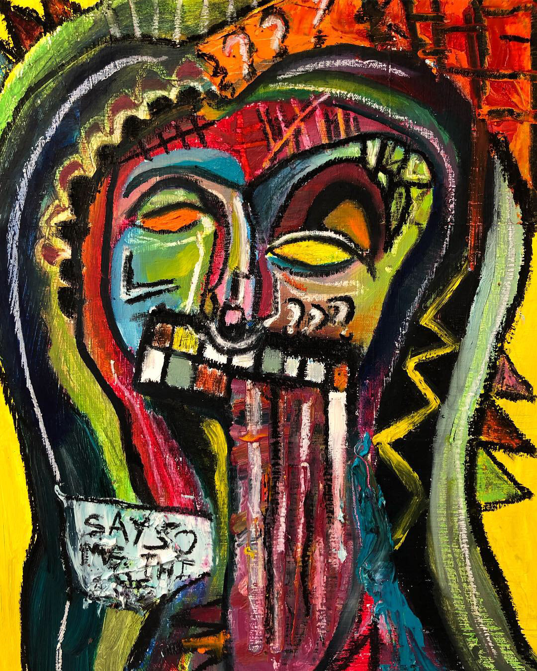 "Say Something", 2018, oil + pastel on canvas, 20 x 16"