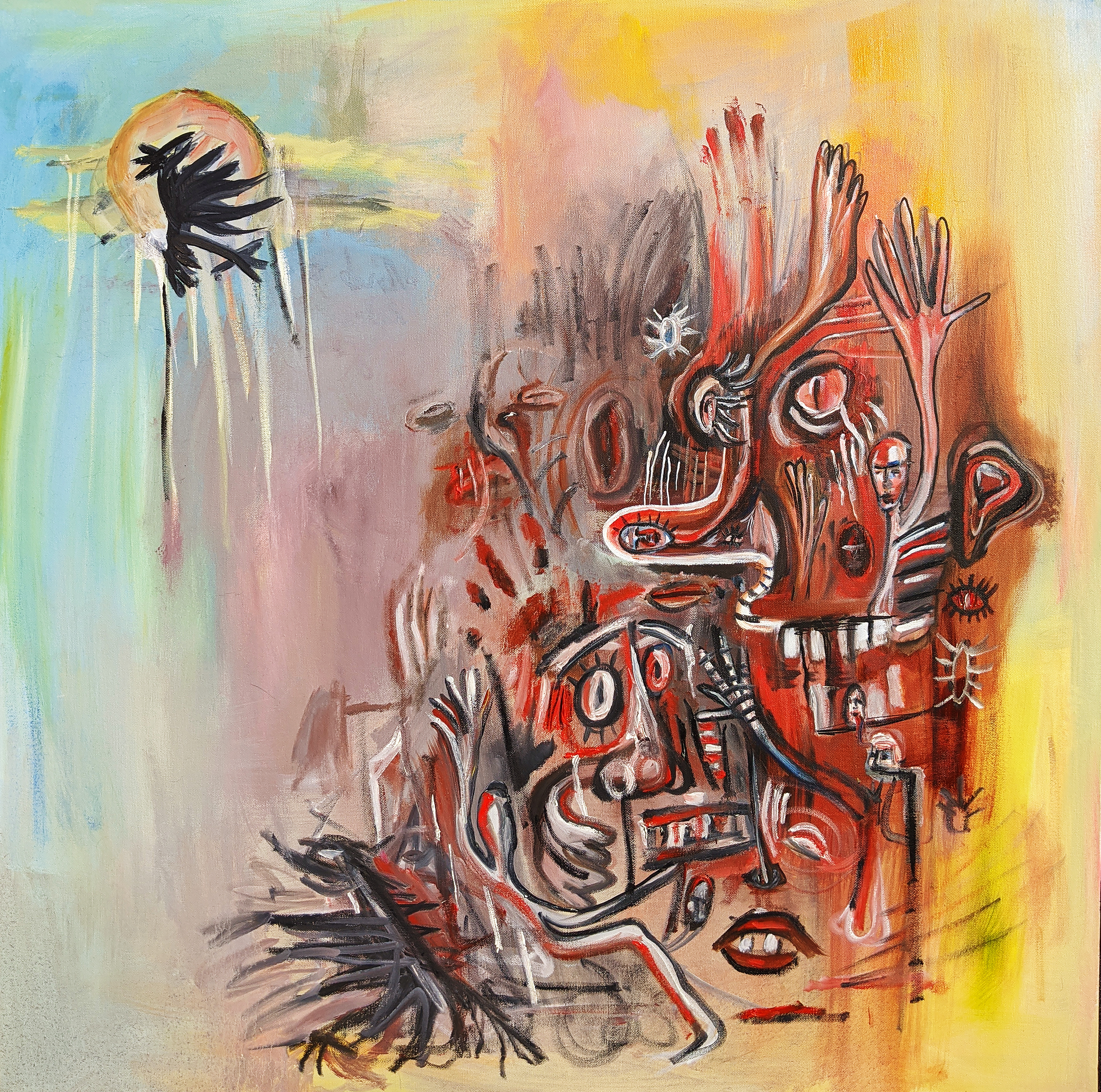 "Shpërndani Njerëzit" (Disperse the People), 2020, oil + acrylic on canvas, 36 x 36"