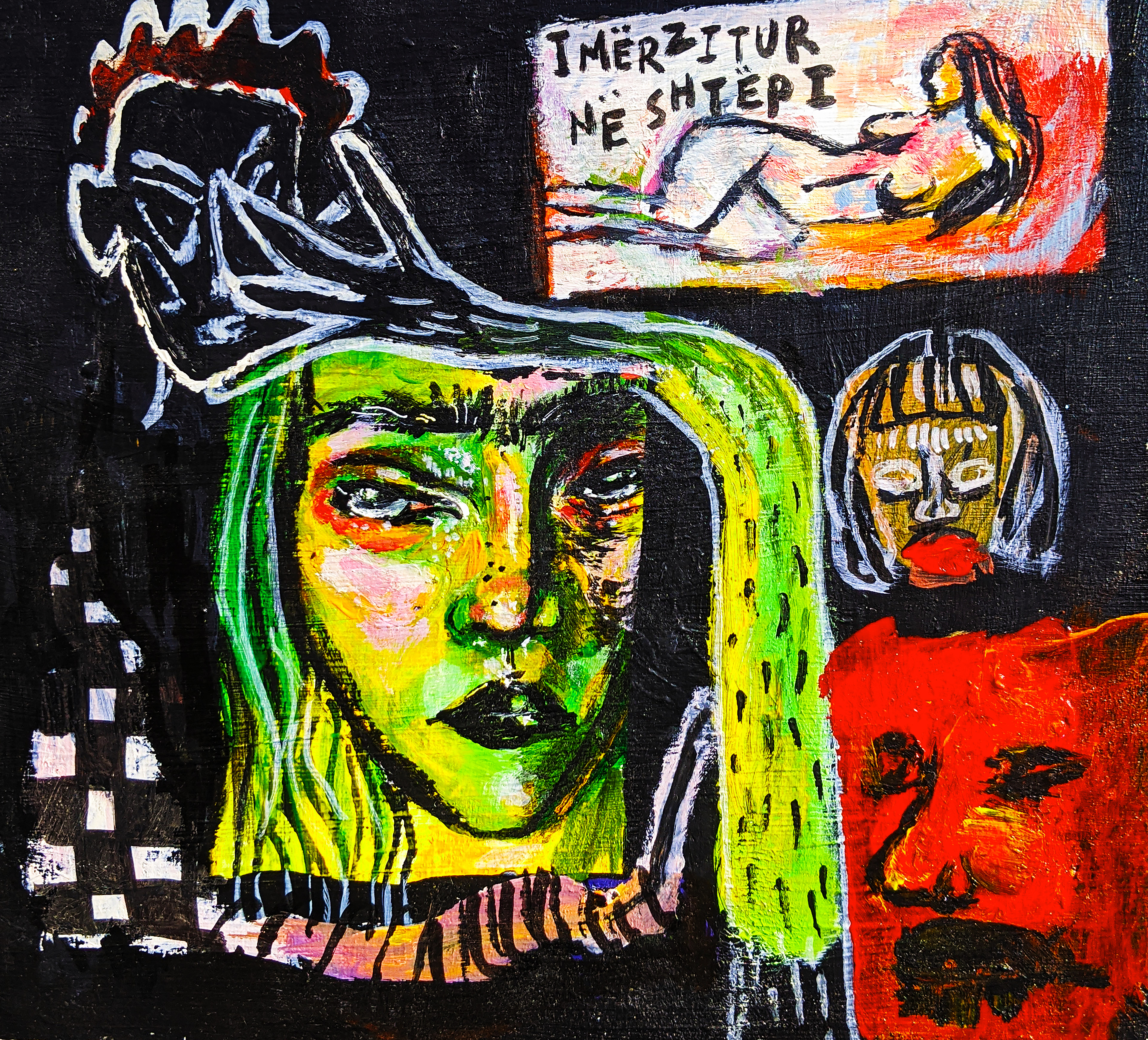 "I MËRZITUR NË SHTËPI", 2020, acrylic on wood panel, 7.6 x 8"