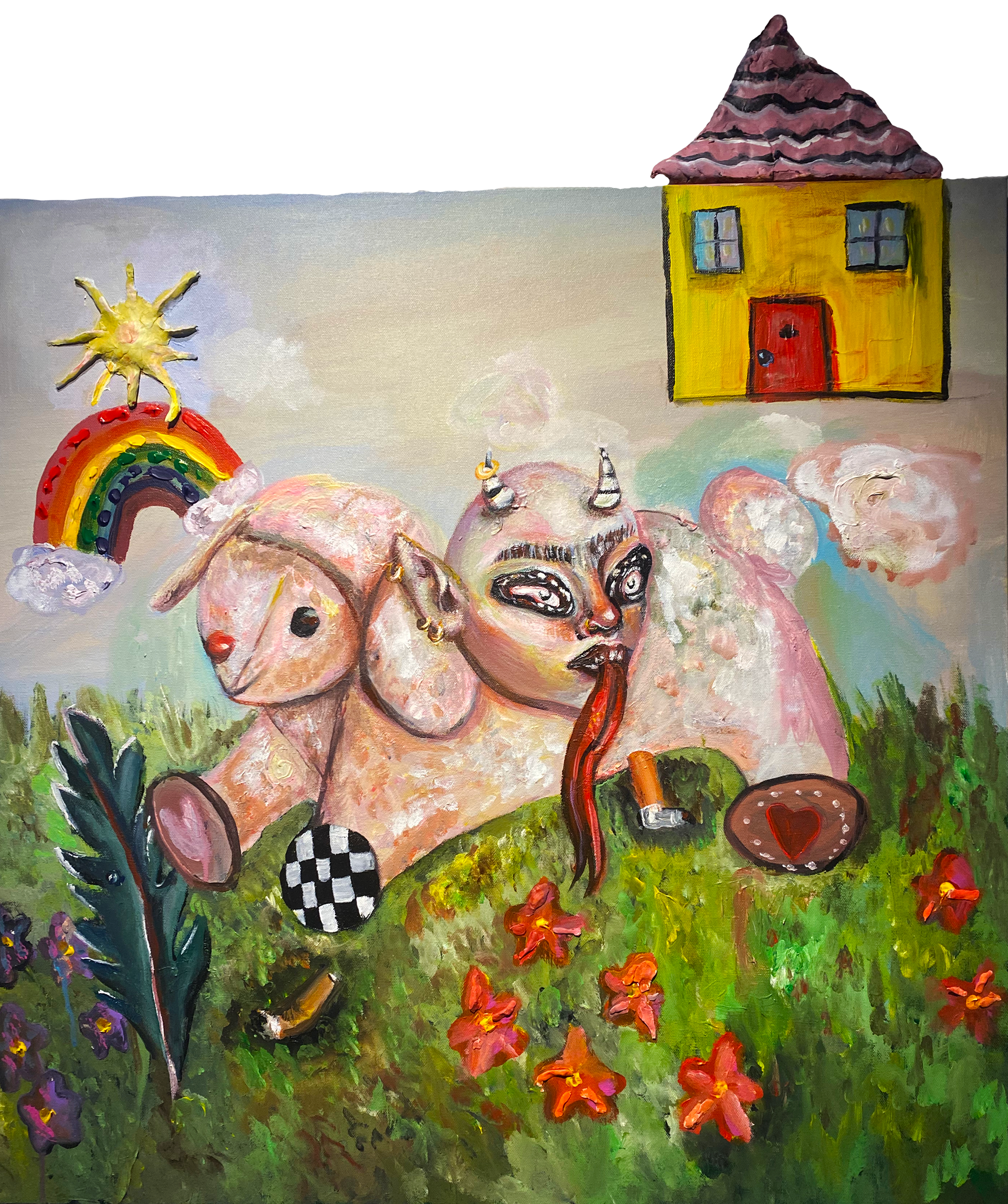 "beastgirl666", acrylic + air dry clay on canvas, 30 x 30"
