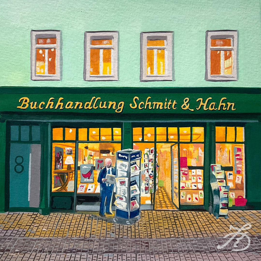 Illustration der Heidelberger Buchhandlung Schmitt und Hahn