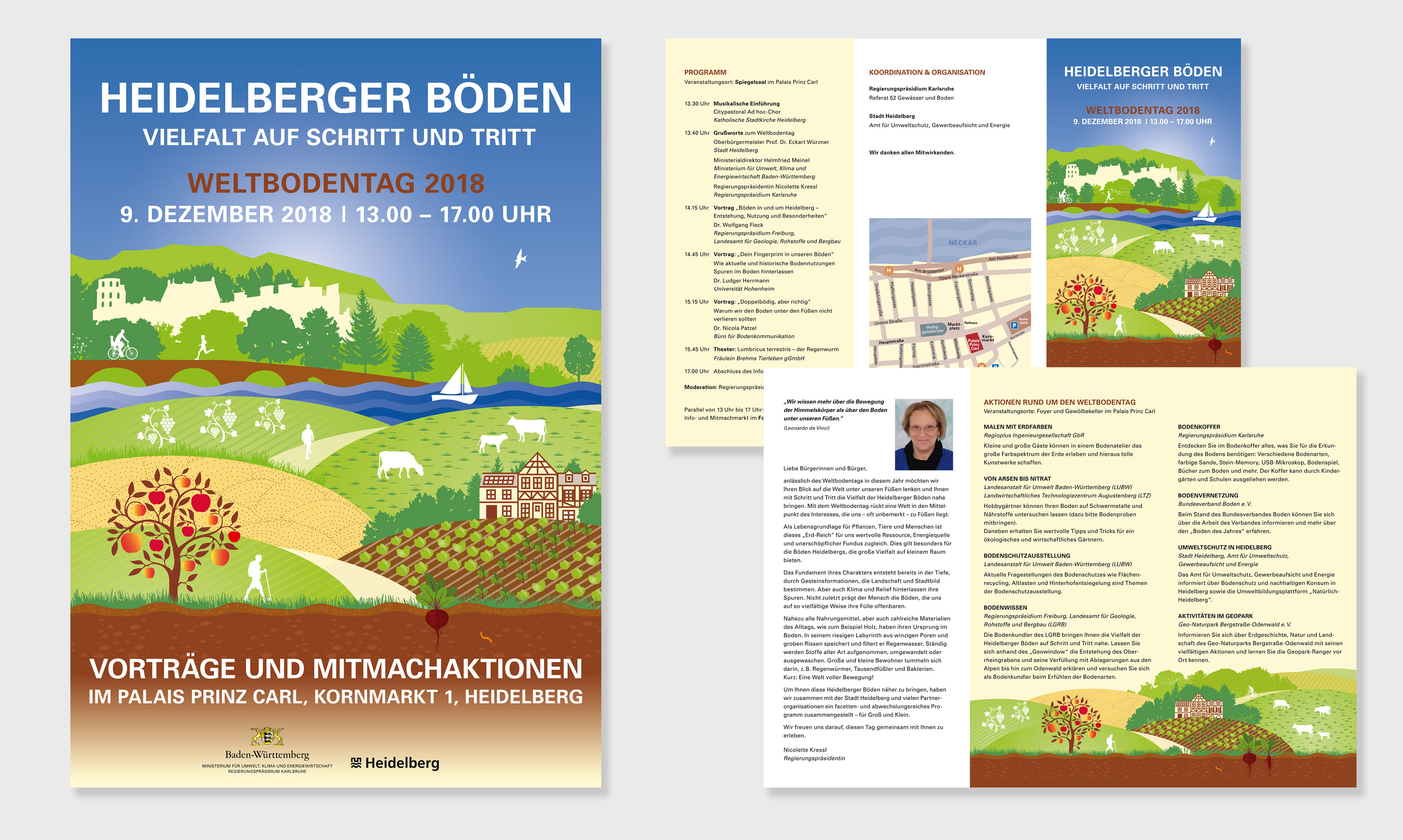 Poster- und Faltblattdesign und Illustration für den Weltbodentag in Heidelberg