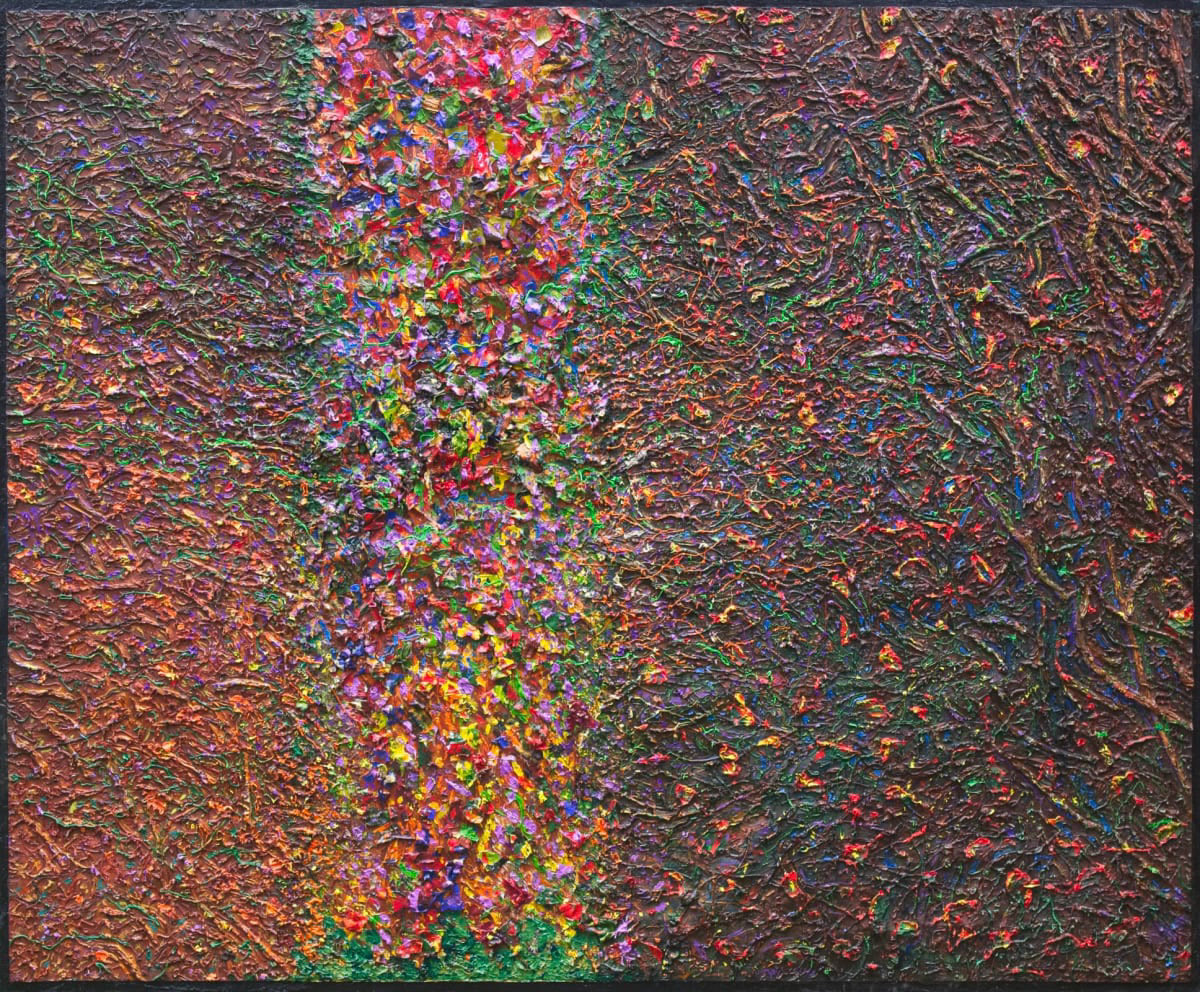 Transitions. Collaged oil on canvas mounted on wood panel