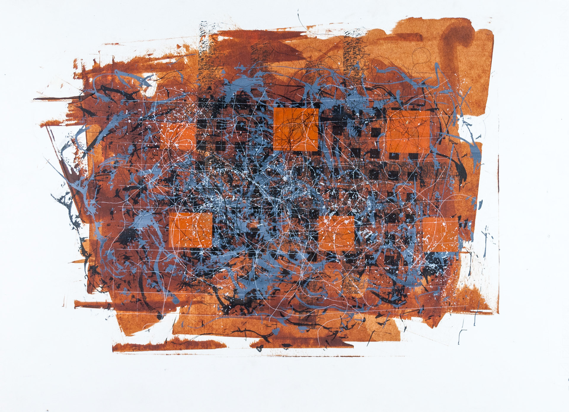Screenprint monotype with painted background. 50 x 70 cm Fabriano paper