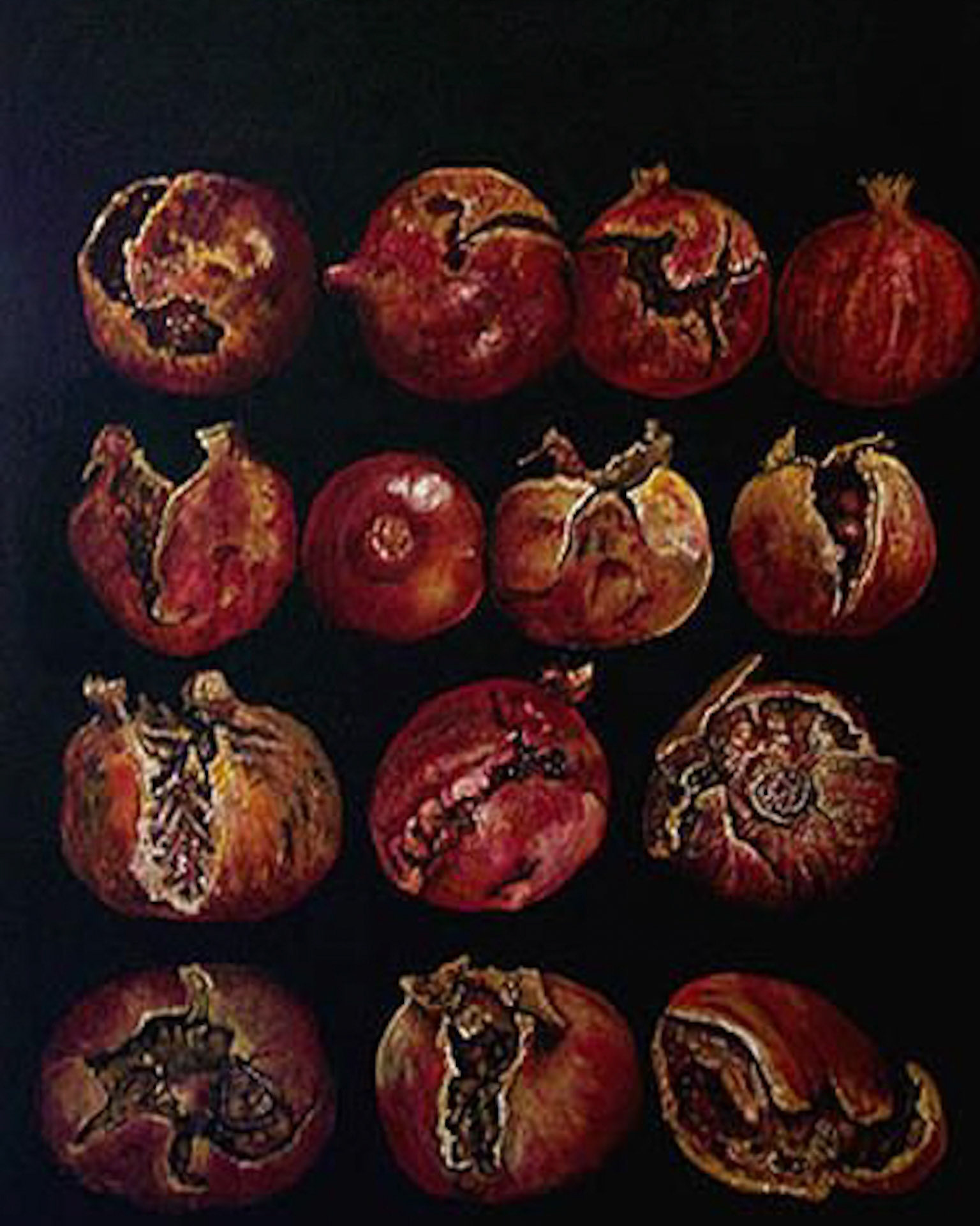 Fourteen Pomegranates. Oil on canvas.