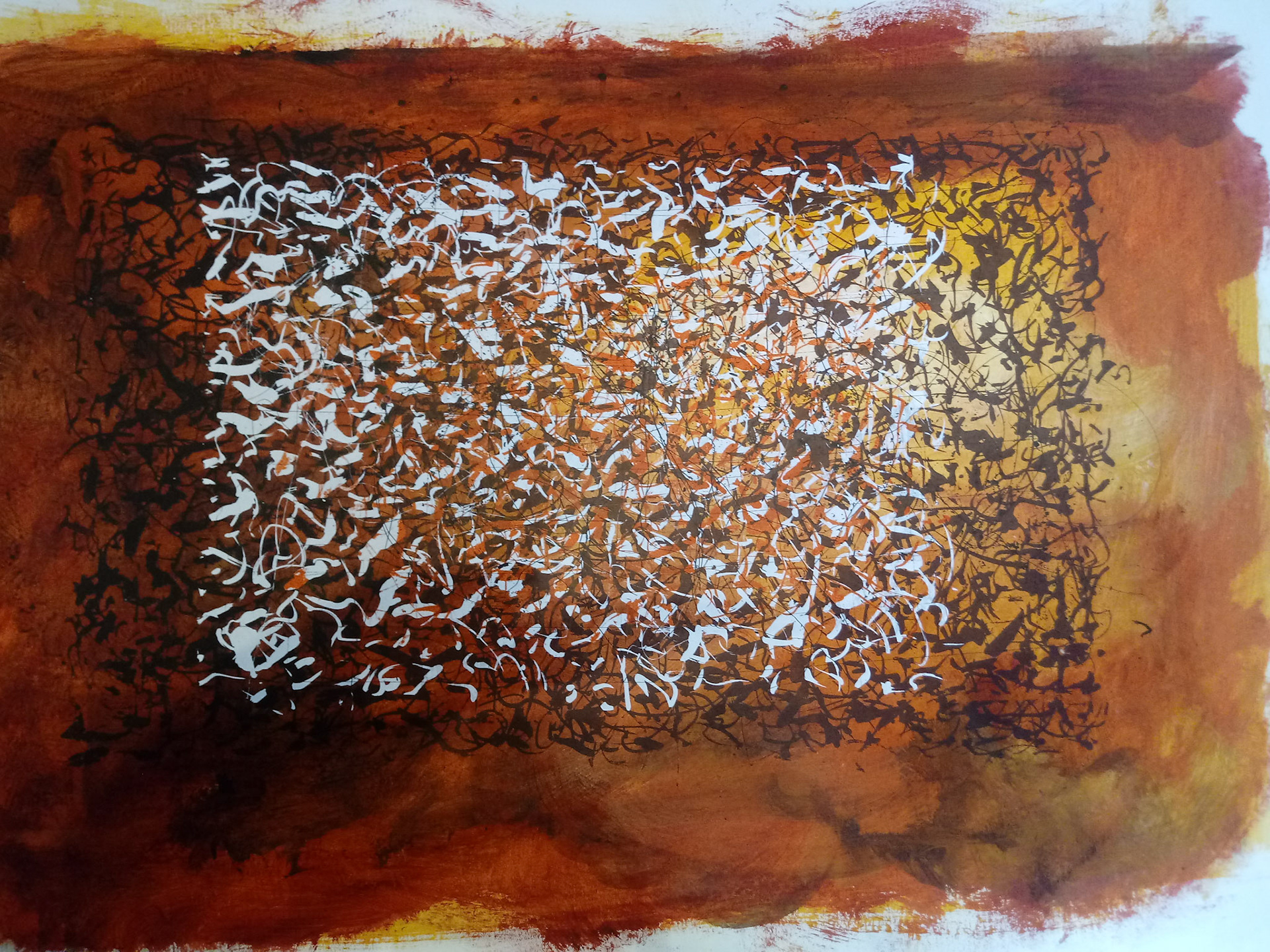 Screenprint monotype with painted background. 50 x 70 cm Fabriano paper