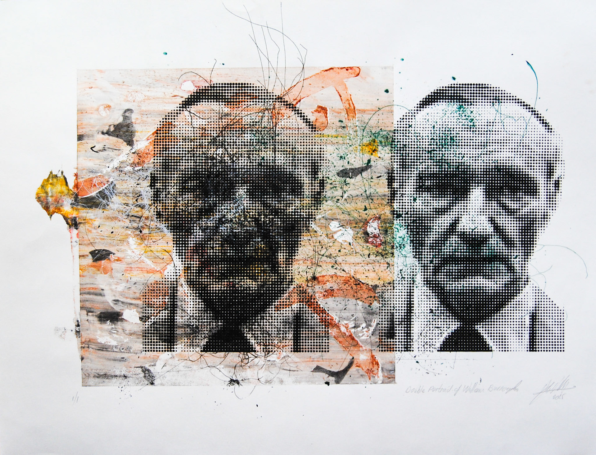 Double portrait Of William Burroughs. Monotype and monoprint combination. 50 x 70 cm.