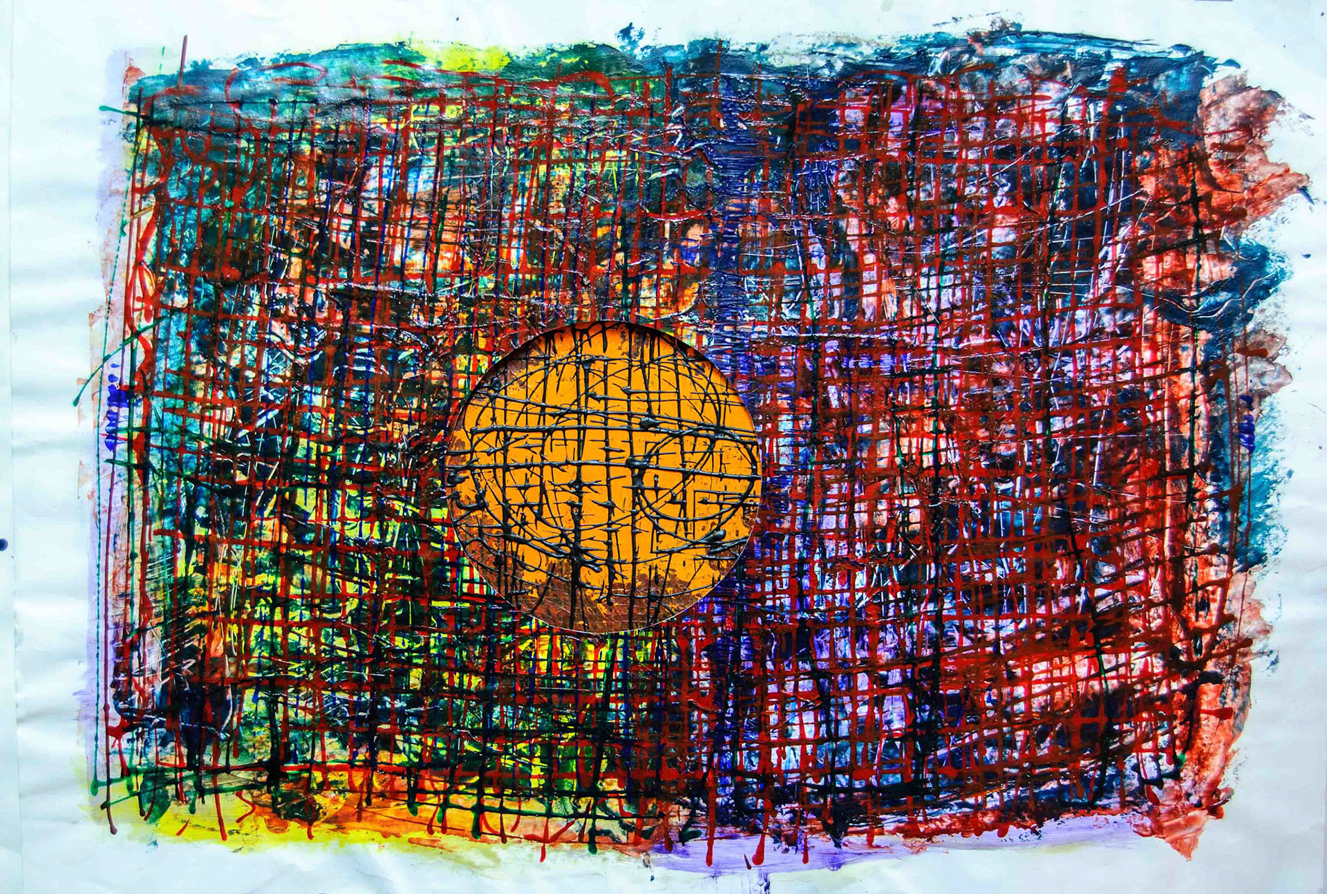 Planetary Contemplation. Multi-layered painting and screenprints. 70 x 100 cm.