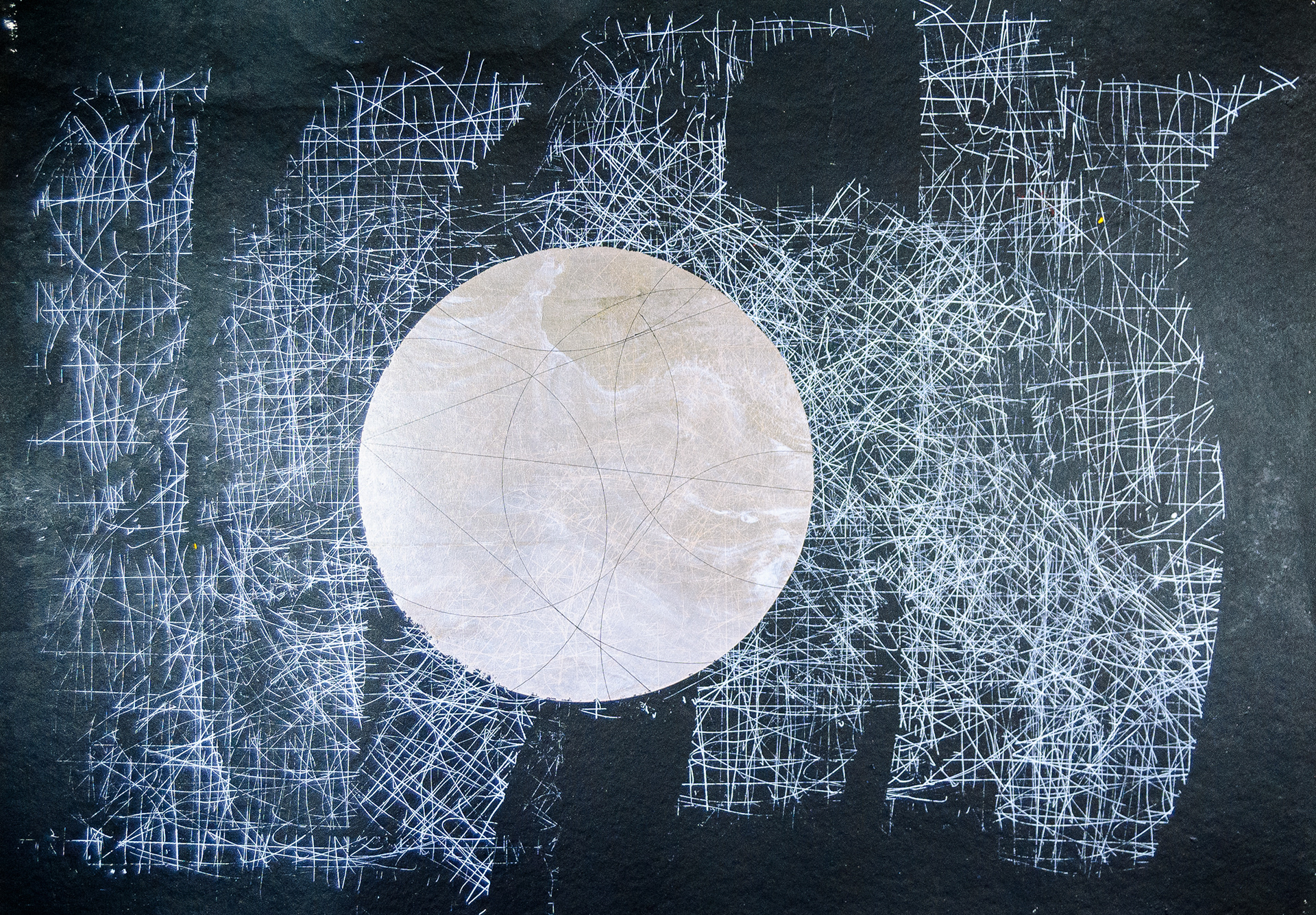 Lunar Enigma. 150 x 70 cm. Silkscreen monoprints on black paper.