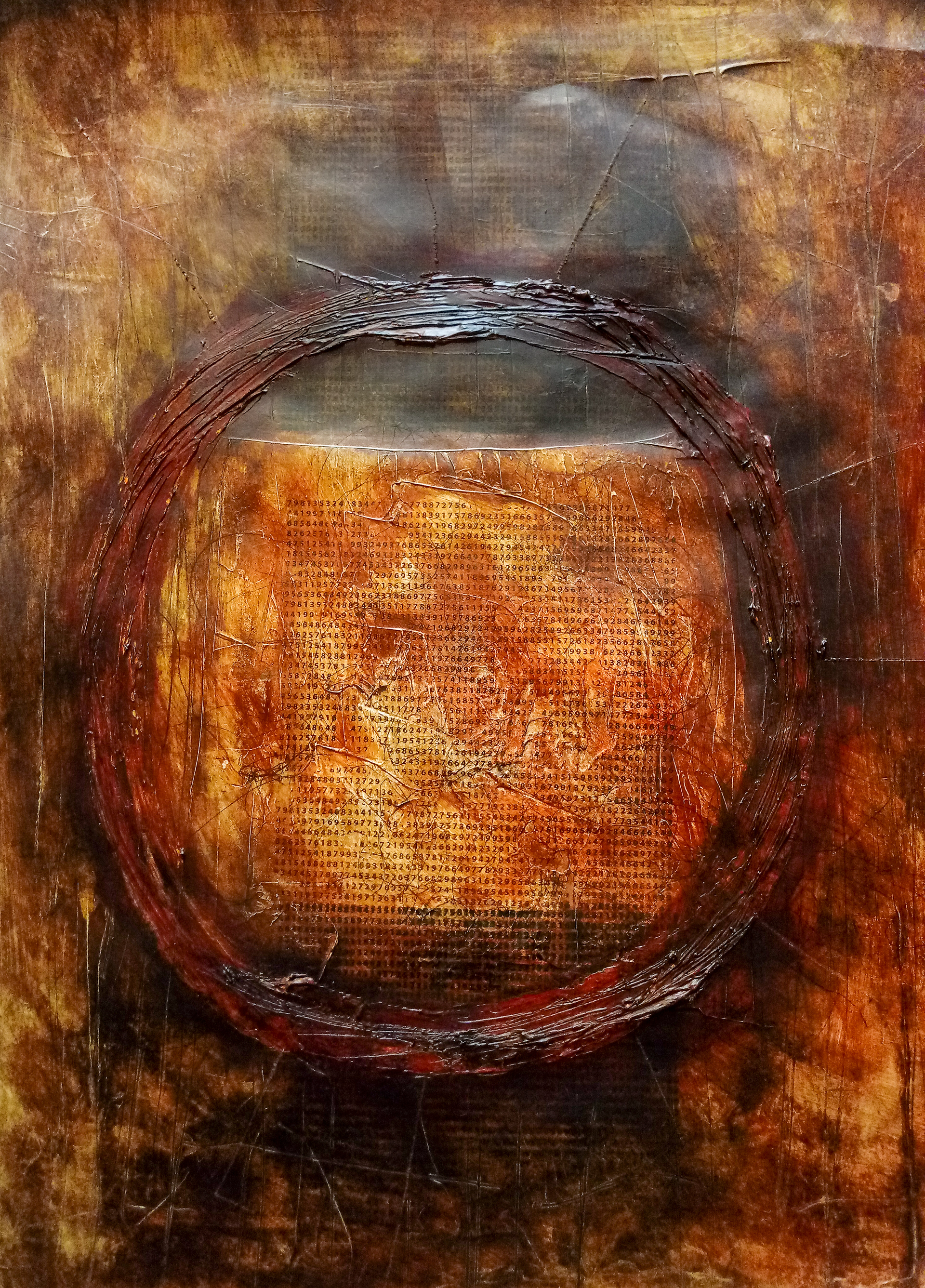 Dark Calculus. Silkscreen and acrylic wash with impasto on Fabriano paper..