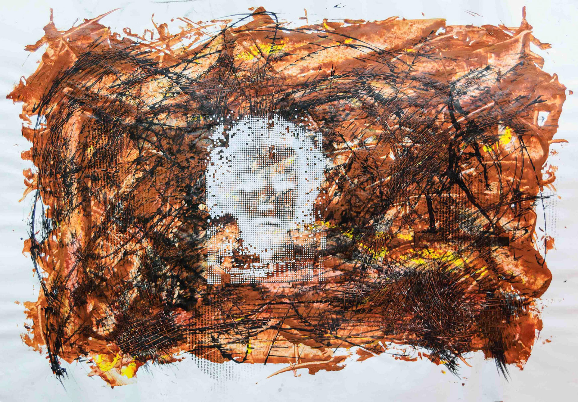 Portrait Ghost. Screenprint over painting. 70 x 100 cm.