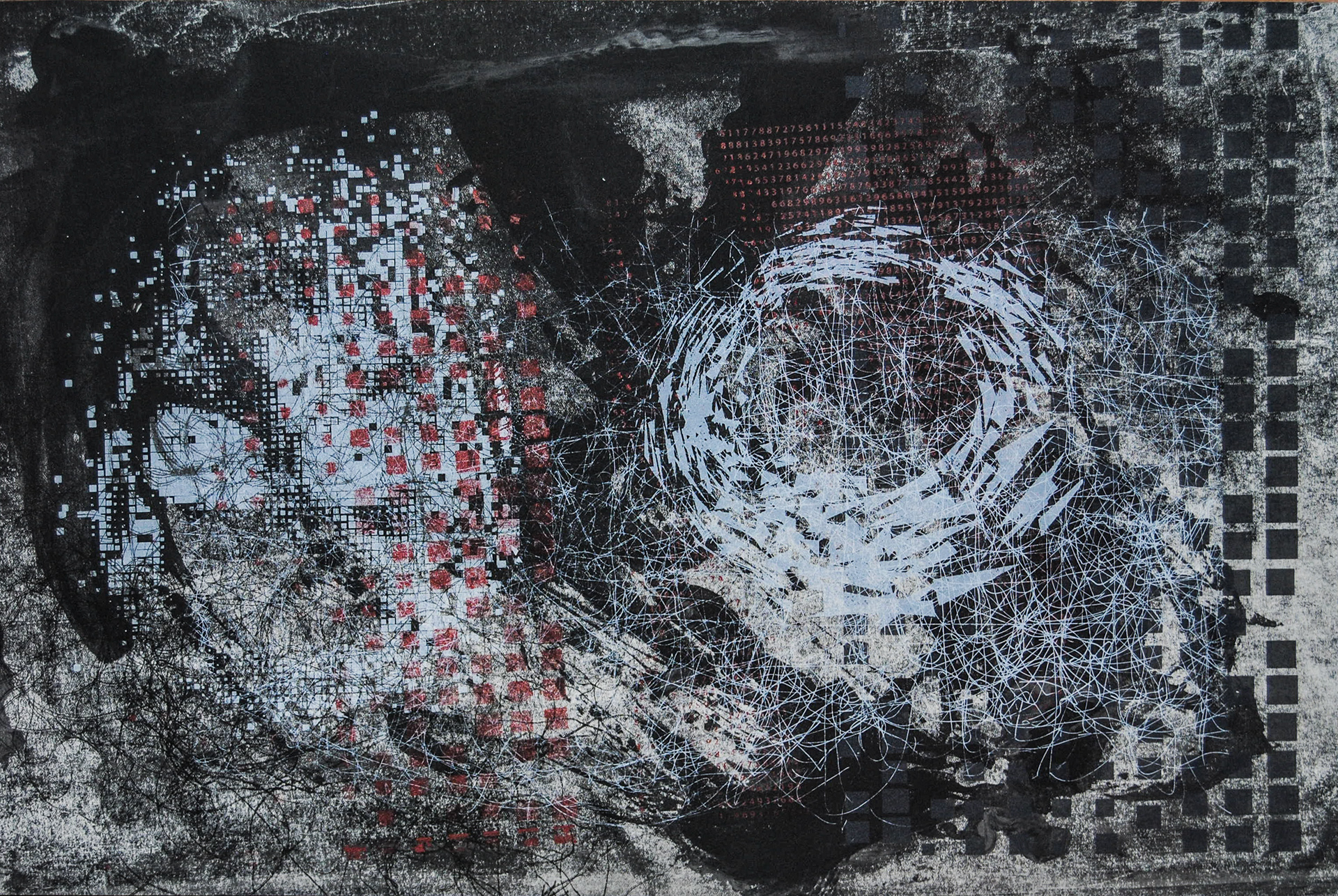Calculating the Sublime. Monotypes and painting on Fabriano paper.  37 x 55 cm.