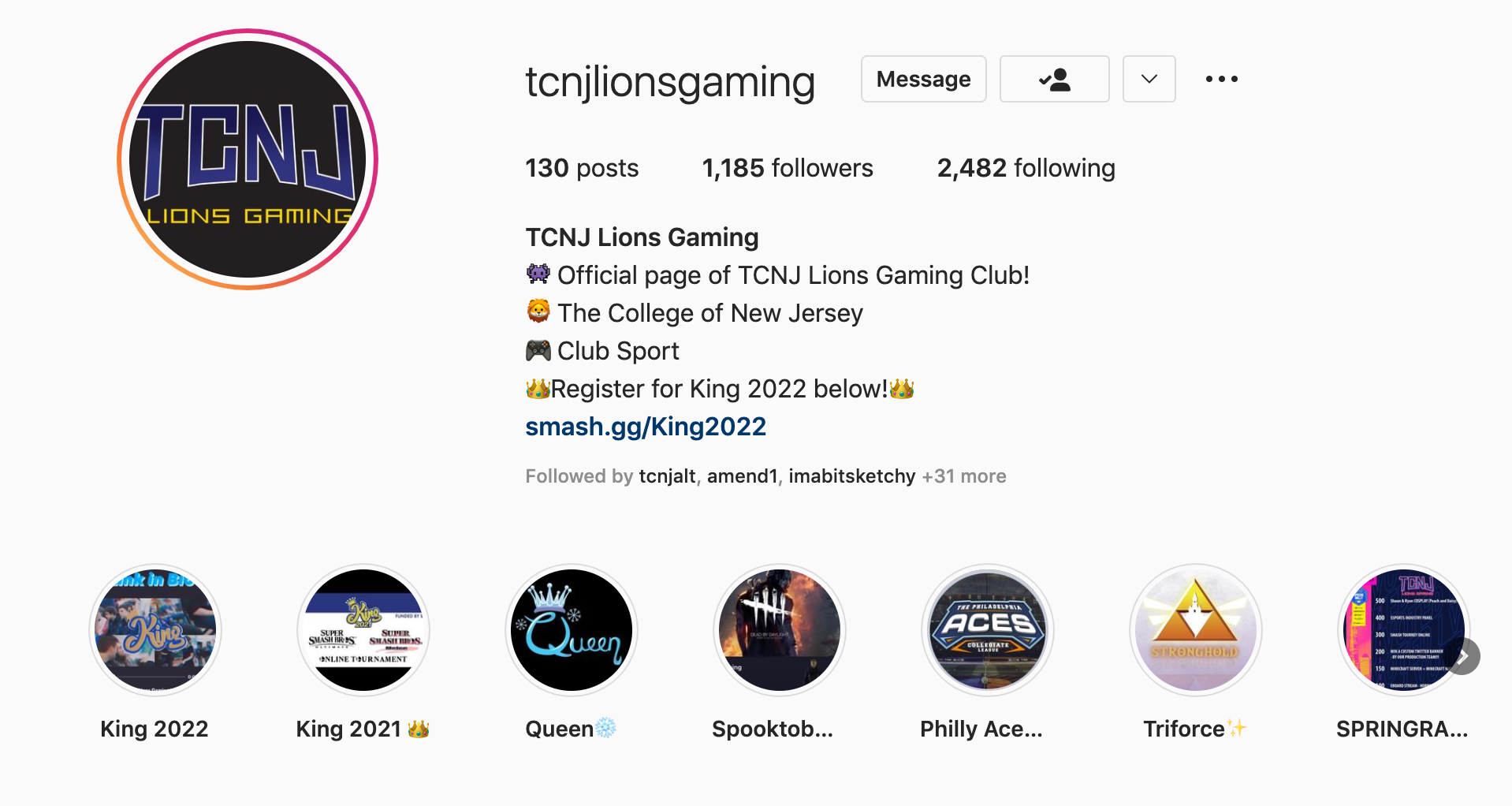 TCNJ LIONS GAMING INSTAGRAM