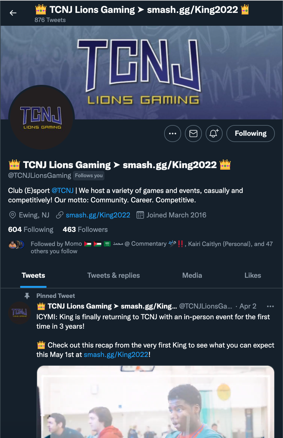 TCNJ LIONS GAMING ON TWITTER