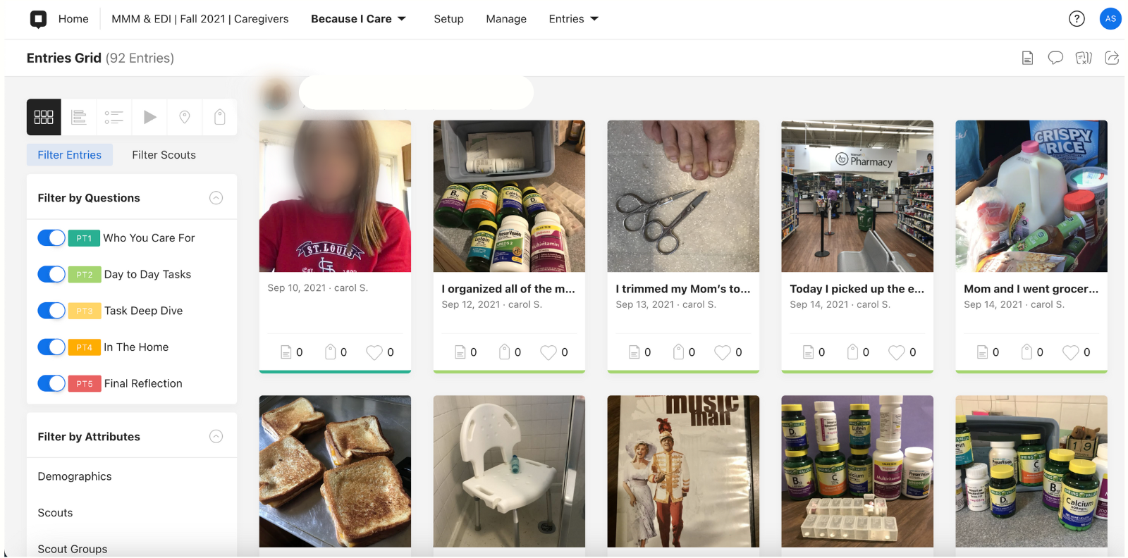Snapshot of a caregiver 's online diary