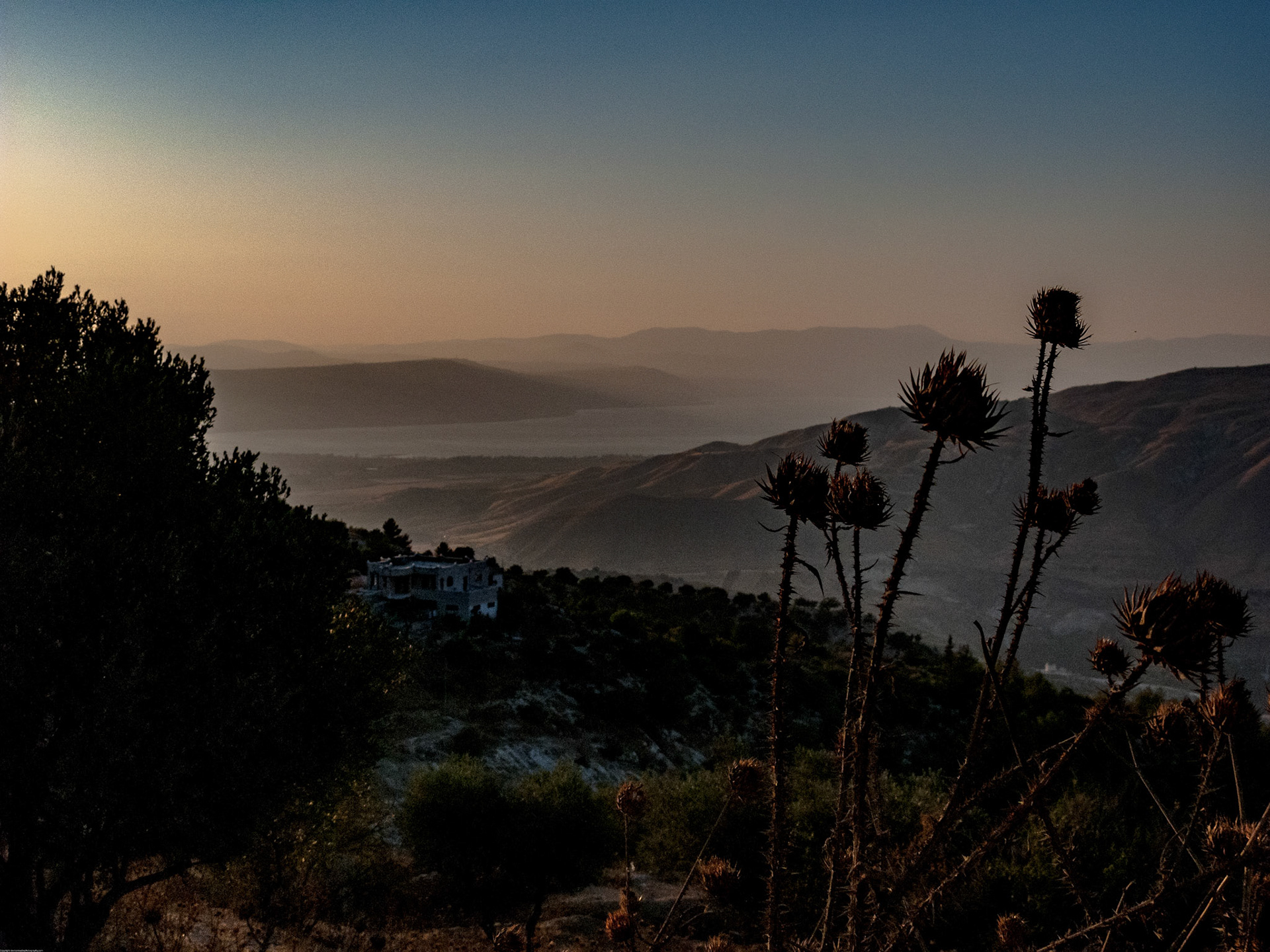Umm Qais looking over The Sea of Galilee to Israel and the Syrian Border.   August 2009
