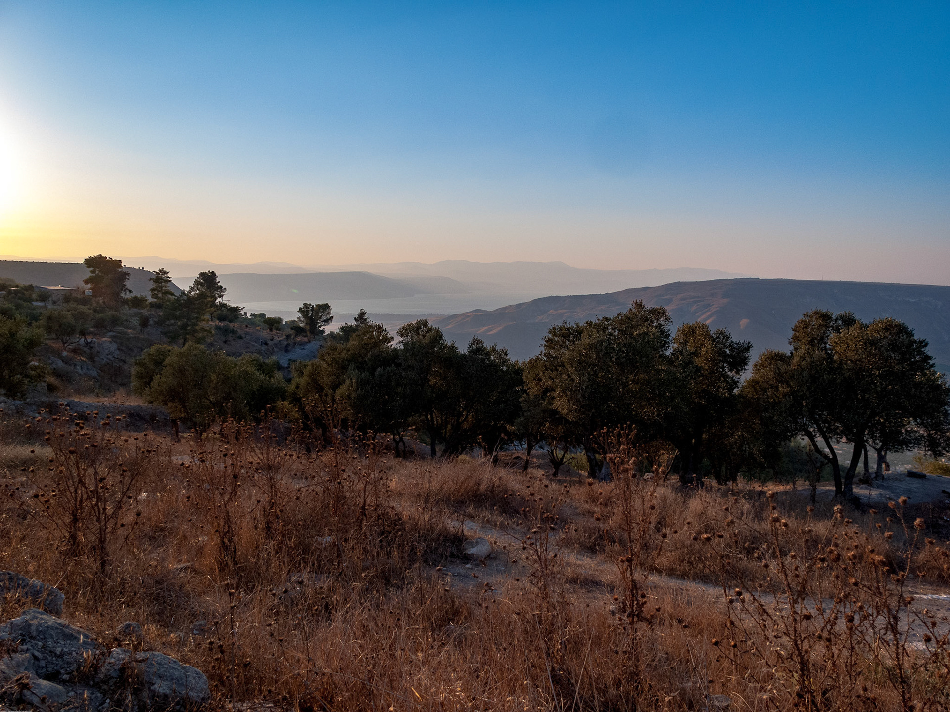 Umm Qais looking over The Sea of Galilee to Israel and the Syrian Border.   August 2009