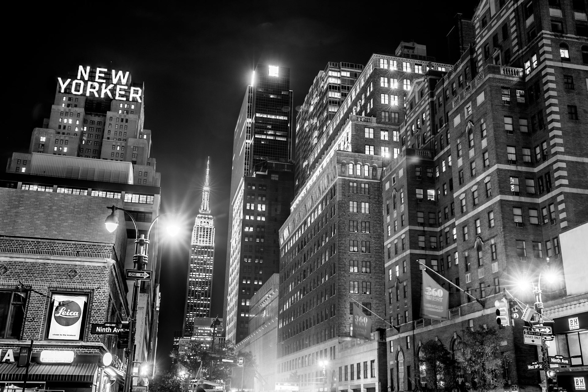 New York City street and the Empire State Building