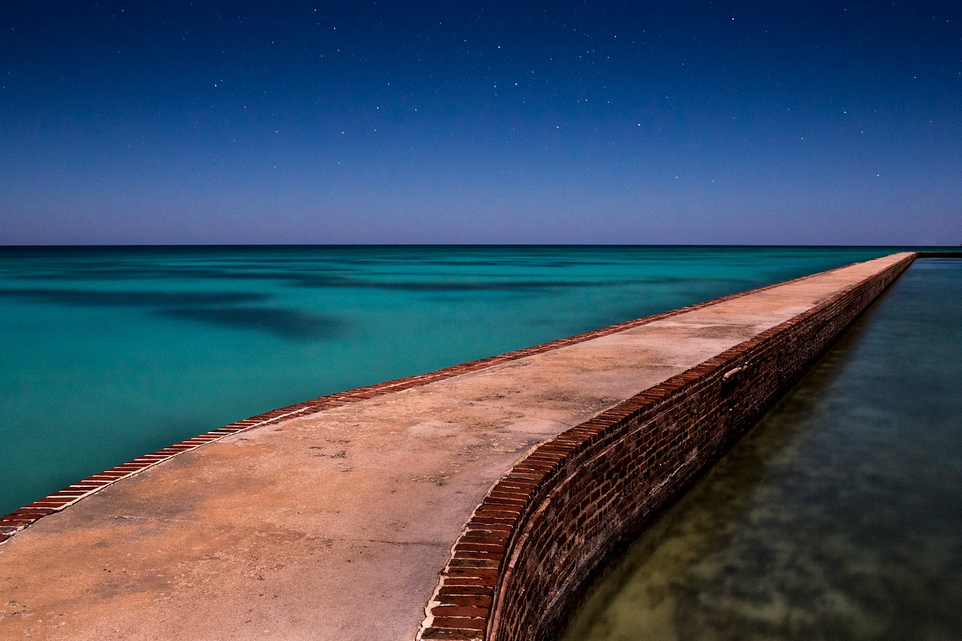 The mote wall around fort jefferson on the Garden Kay, off the coast of Key West, Florida.