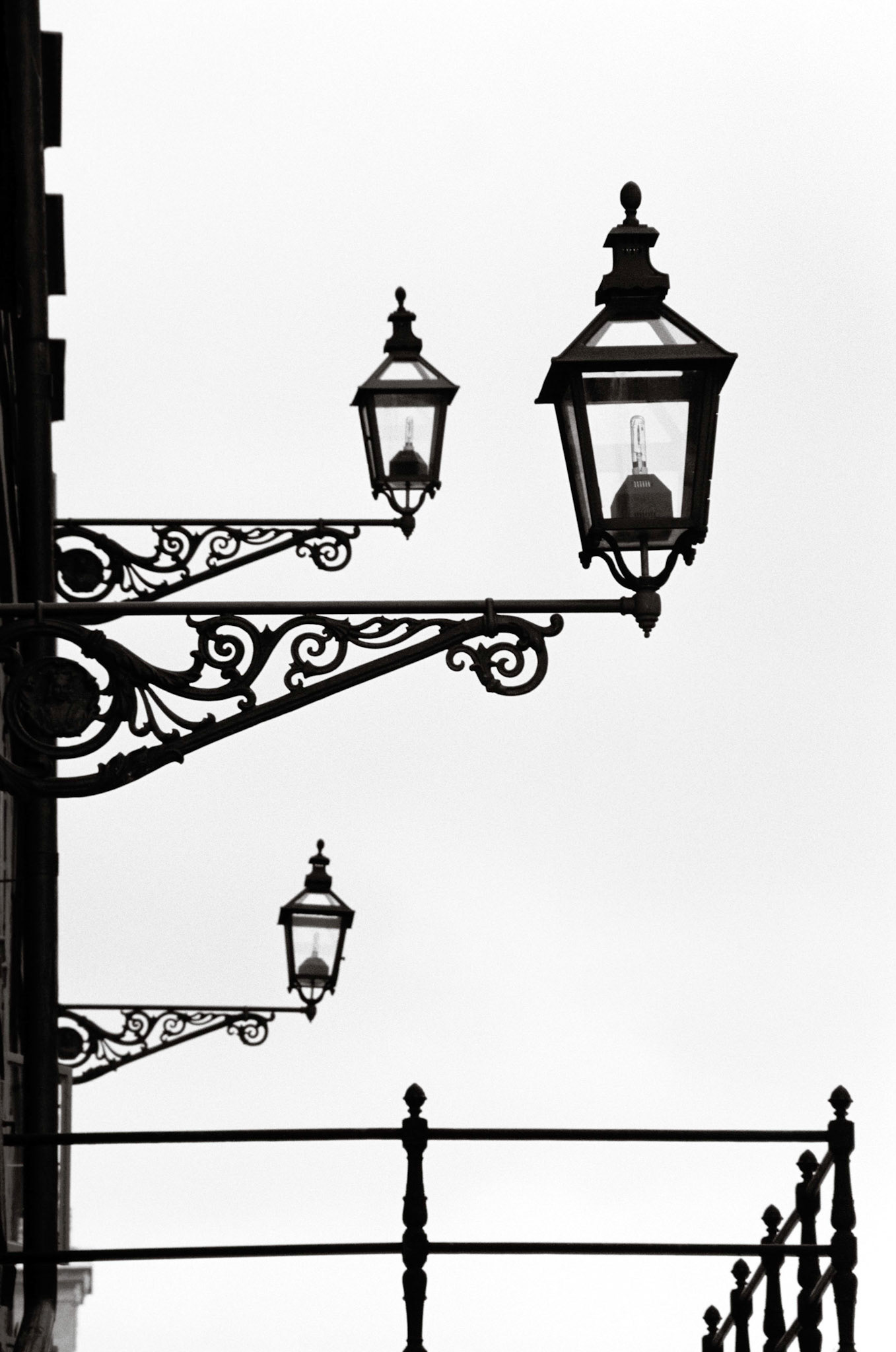 Walking in the streets of Stockholm, Sweden I came upon these iron work railings and lamps.  The entire city, especially the old town, is full of this kind of workmanship.