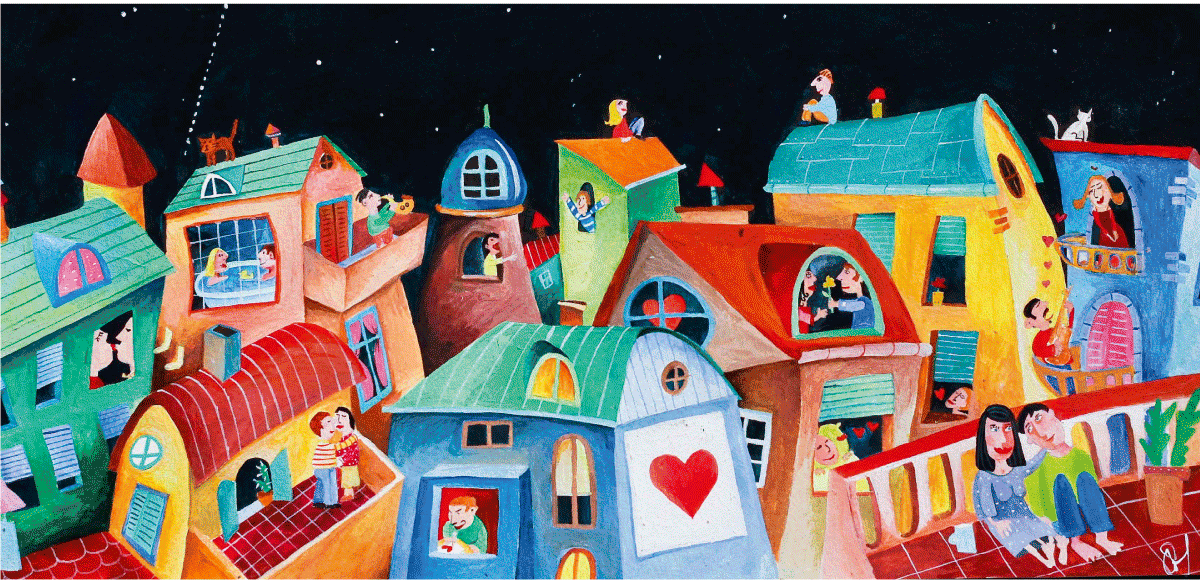 City of Love, Acryl auf Papier