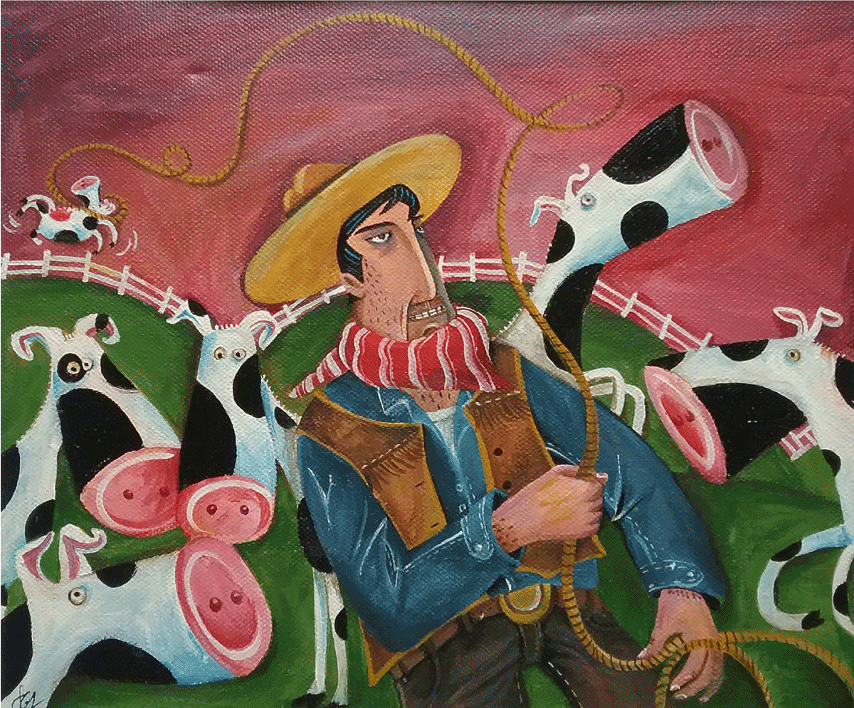 Cowboy, acryl auf Leinwand