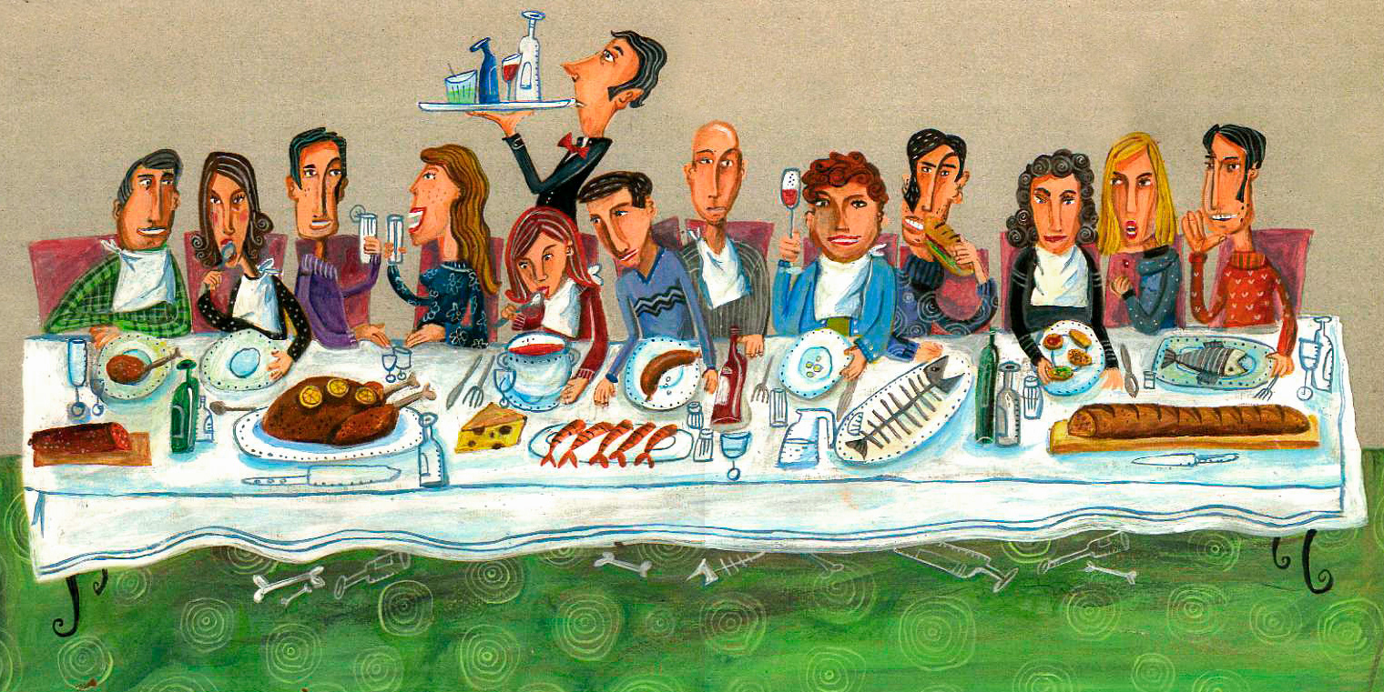 Dinner, Acryl und Buntstift auf Karton