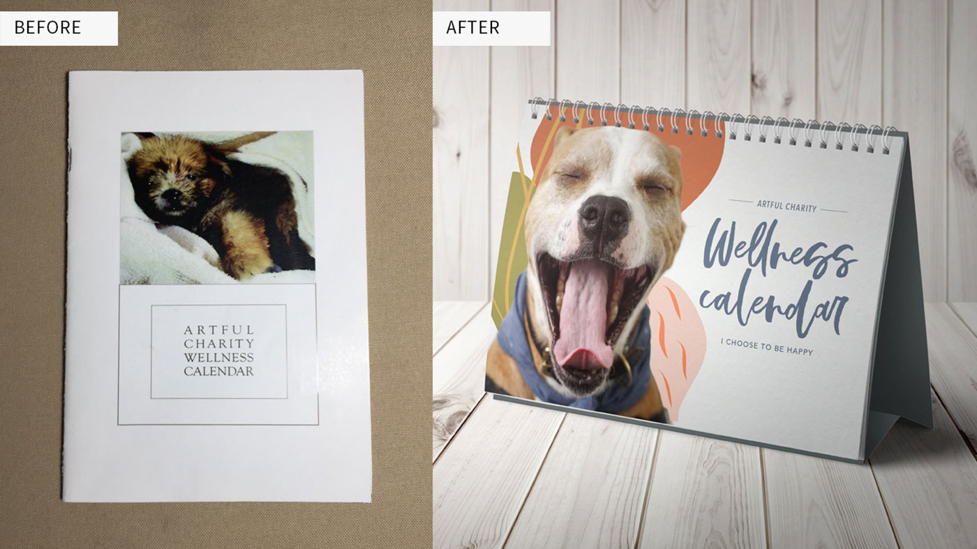 Artful Charity Wellness Calendar design before and after
