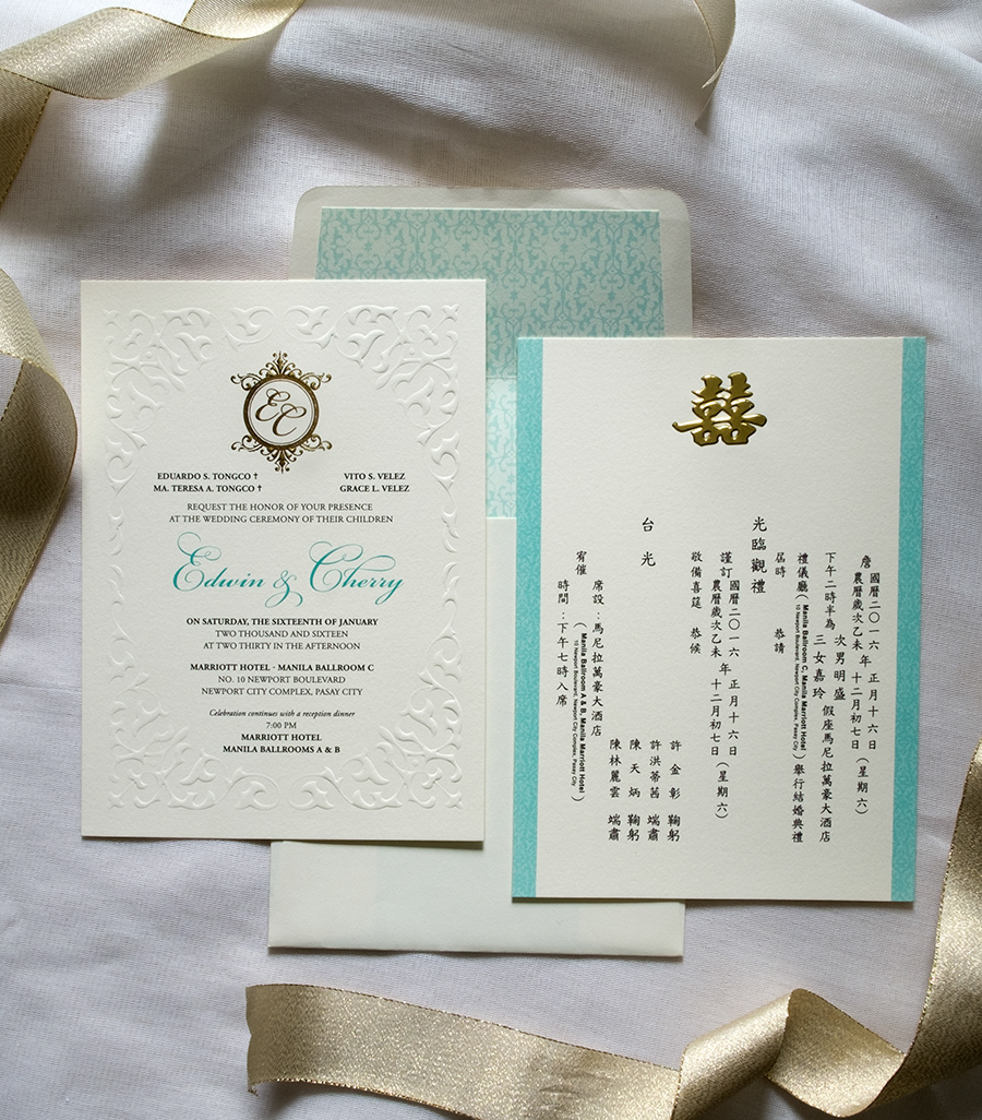 Velez-Tongco English and Chinese invitations