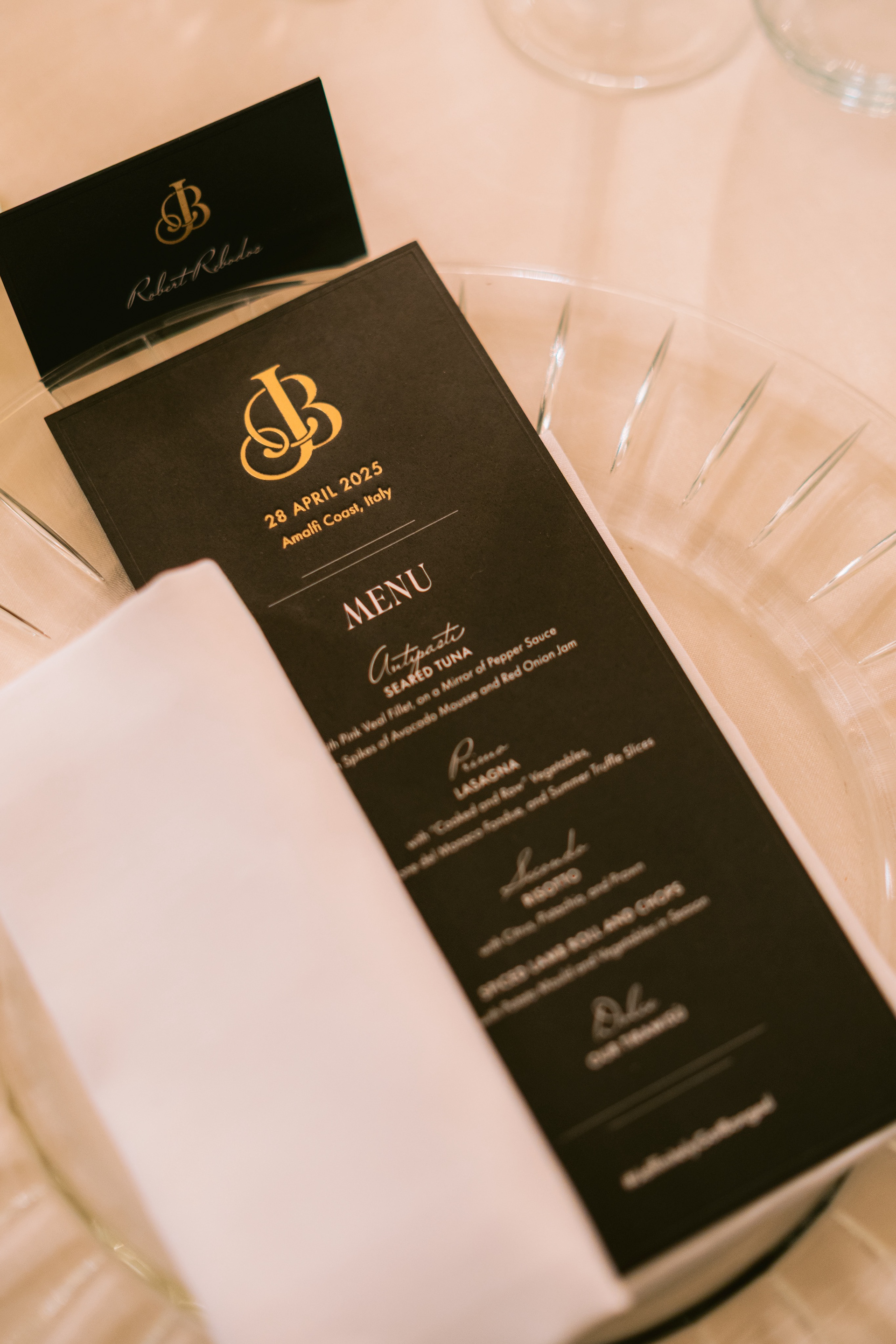 Deiparine-Argame menu and place card