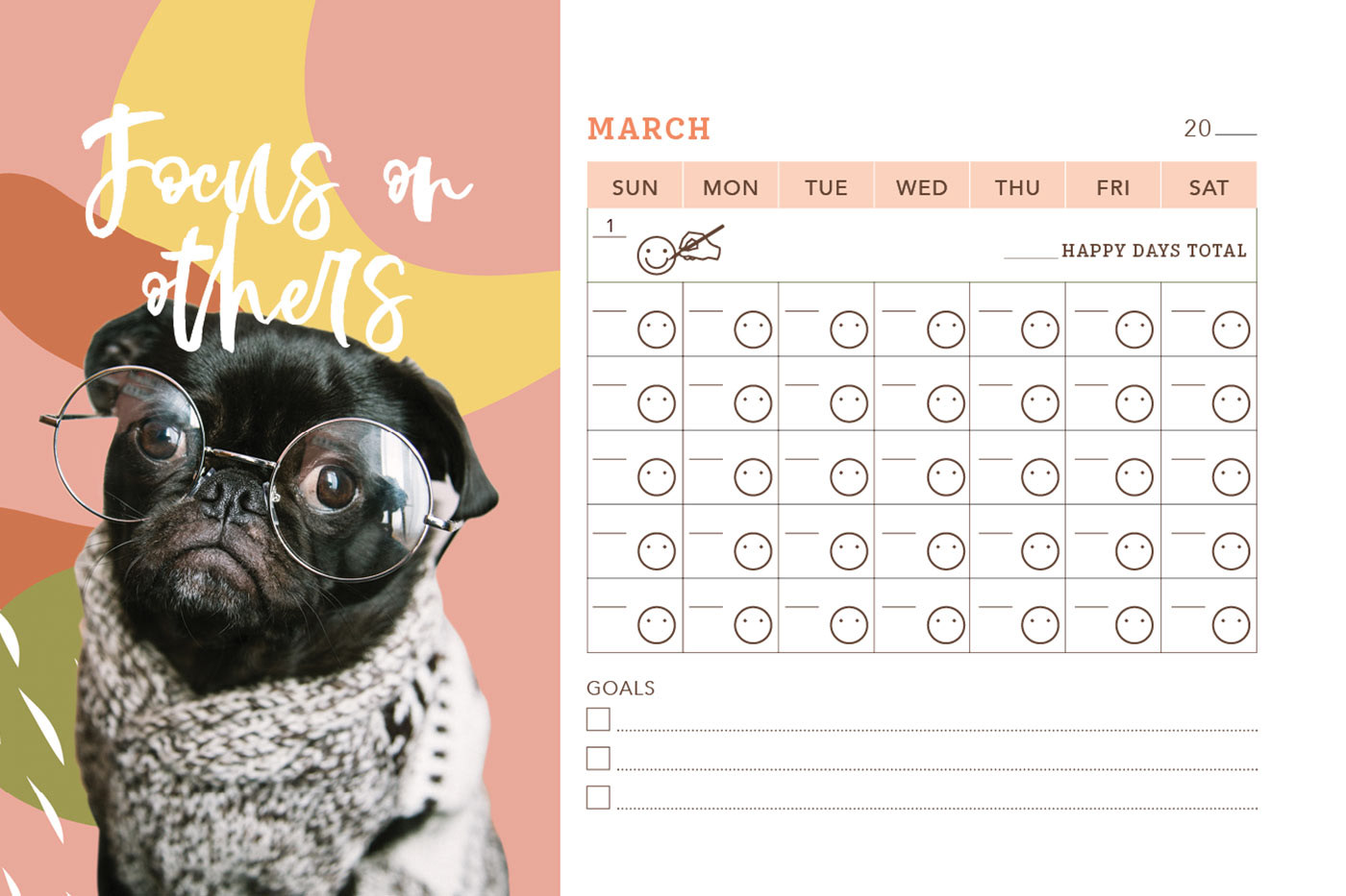 Artful Charity Wellness calendar March page