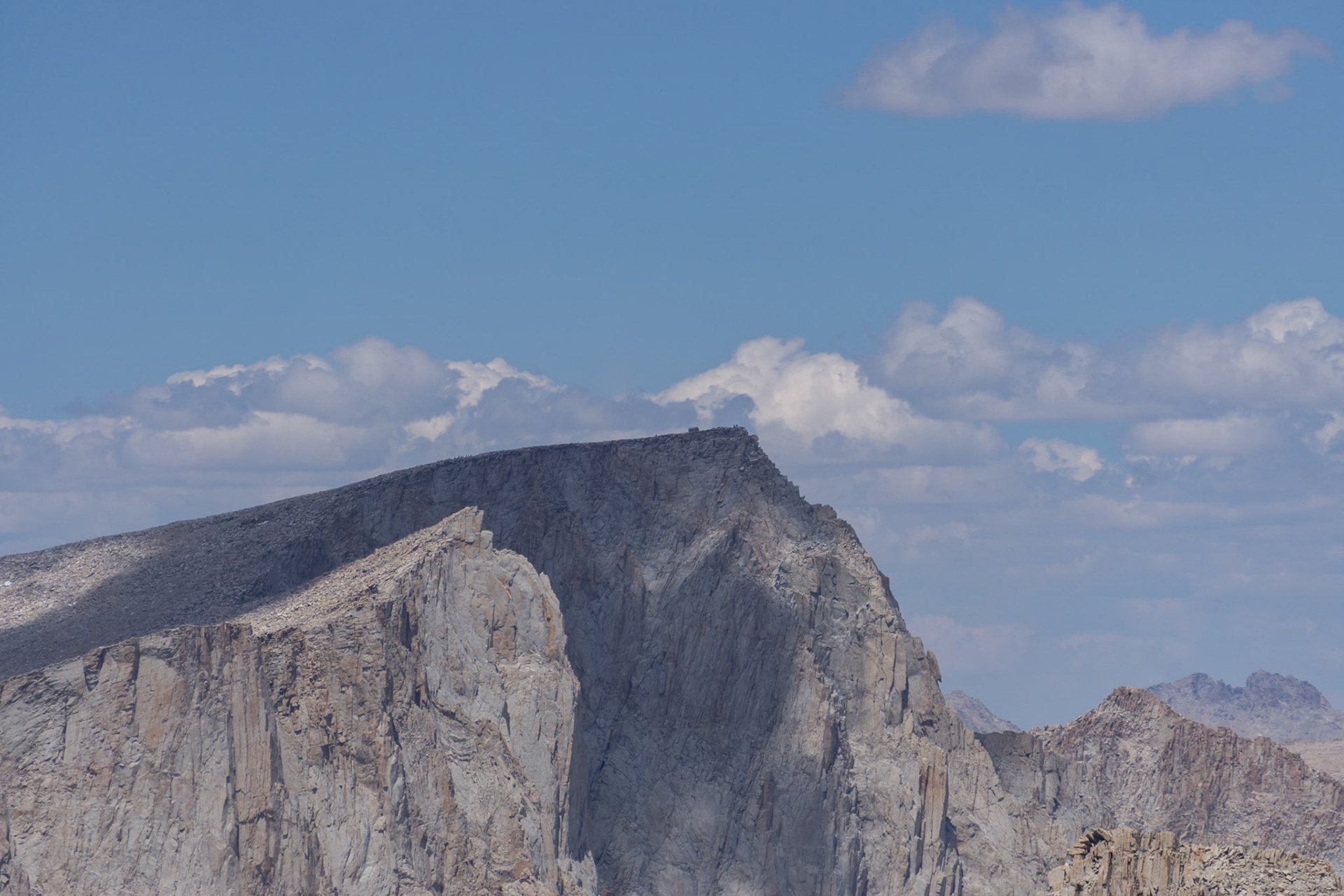 Mt. Whitney summit hut seen from Mt. Langley