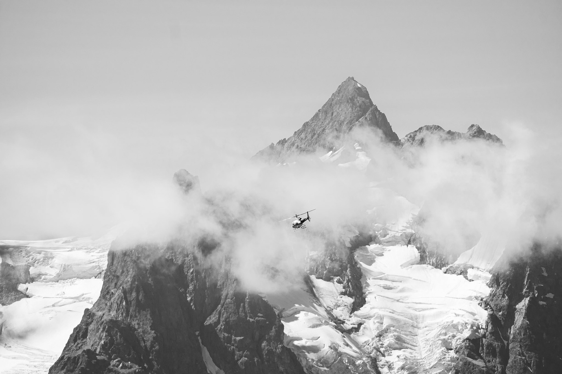 NPS helicopter flying past Mt. Shuksan