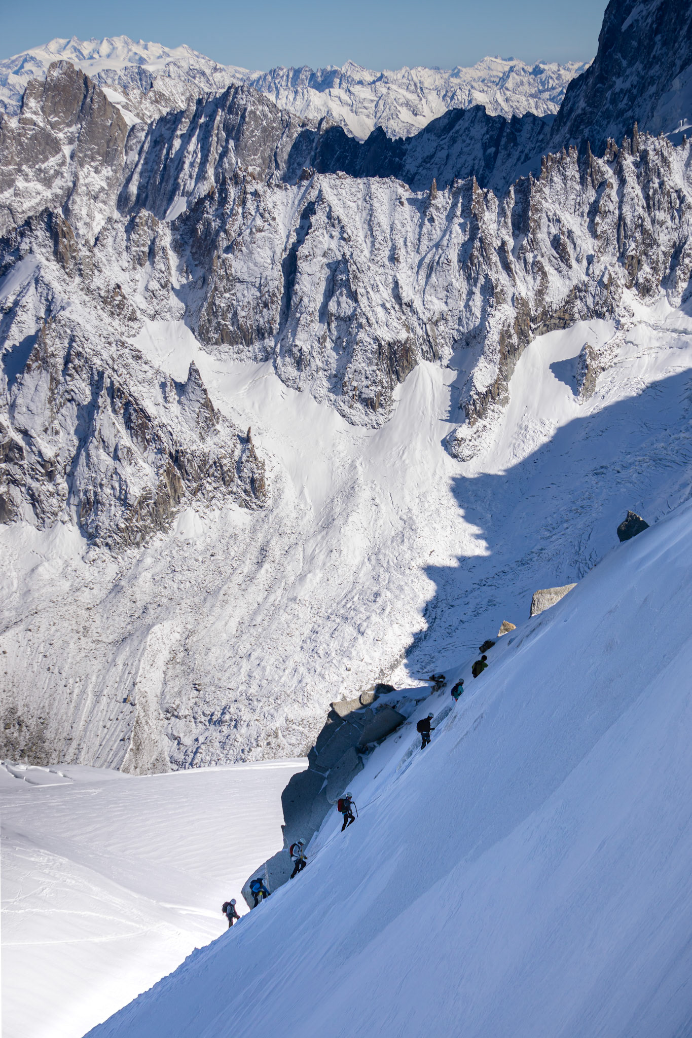 Mountaineering team on the Aiguille du Midi