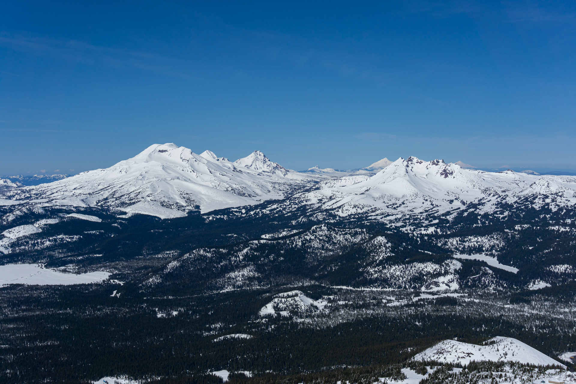 A clear day on Mt. Bachelor's summit offering views all the way to Mt. Adams in Washington