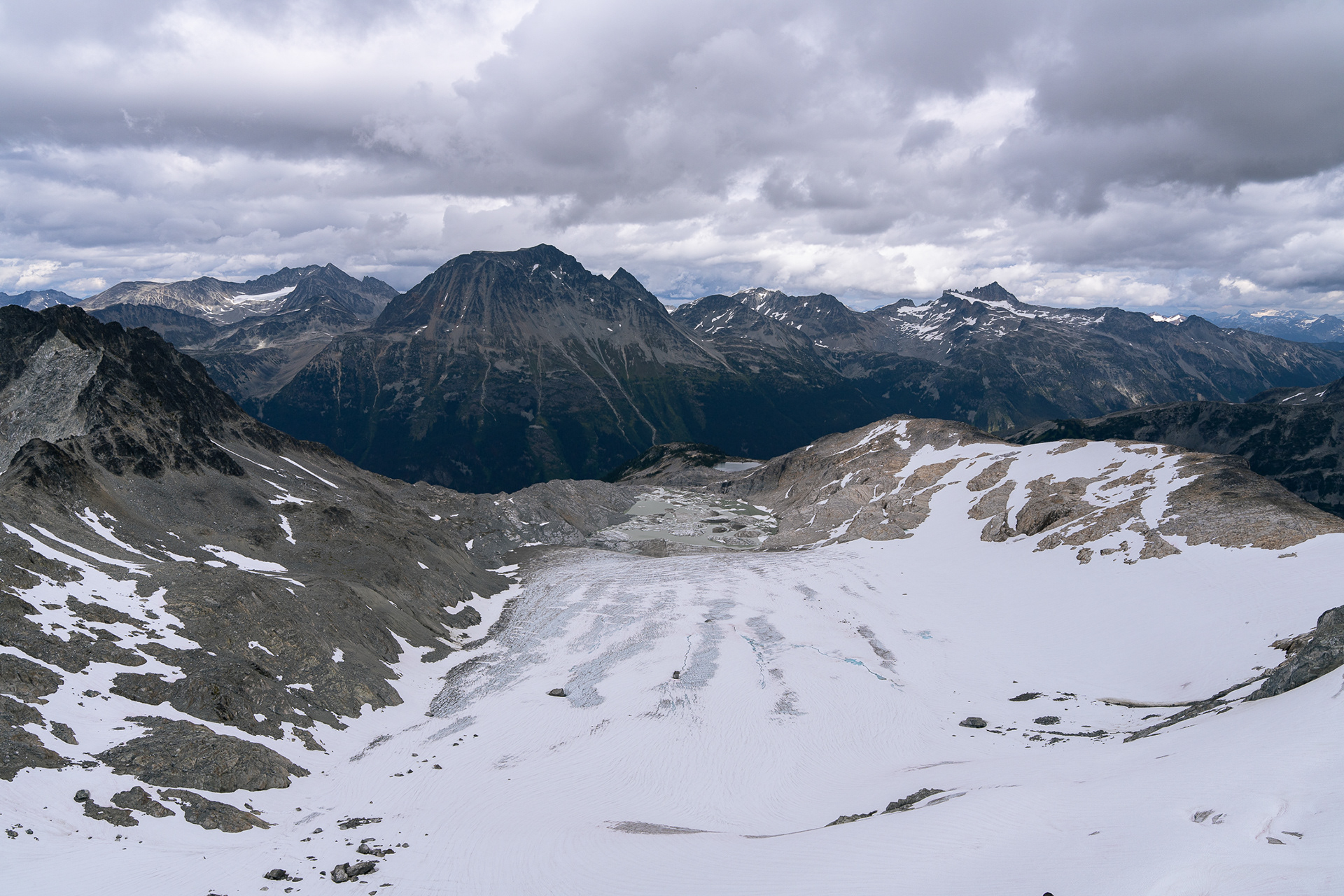 Spearhead Glacier with Wedgemount Peak rising above across the valley