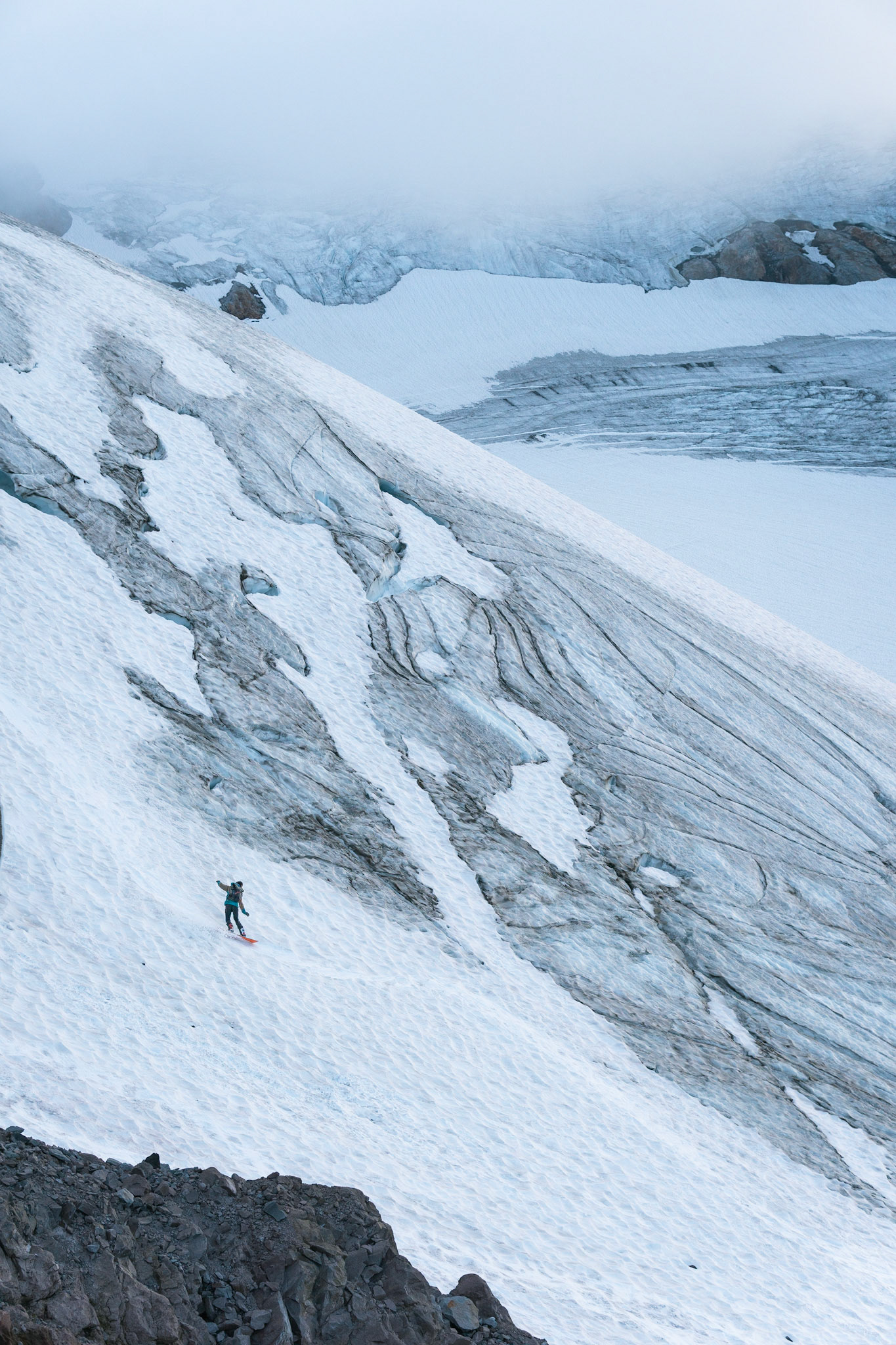 Snowboarding on the Sholes Glacier