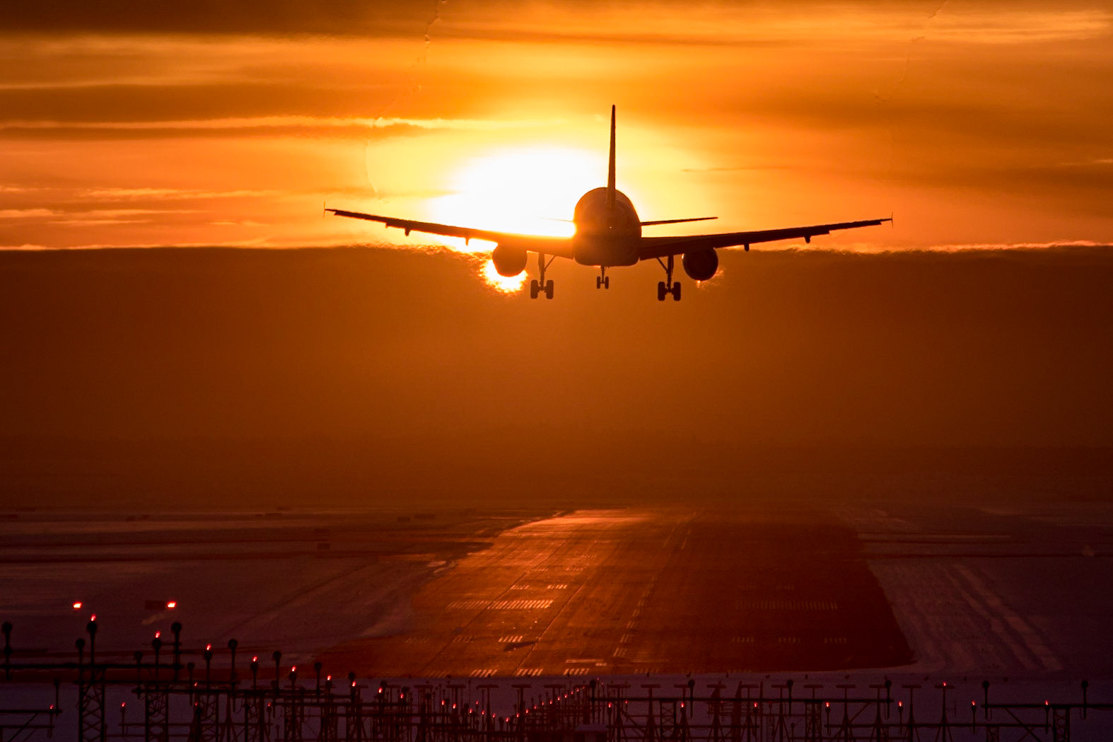 Landing against sunset