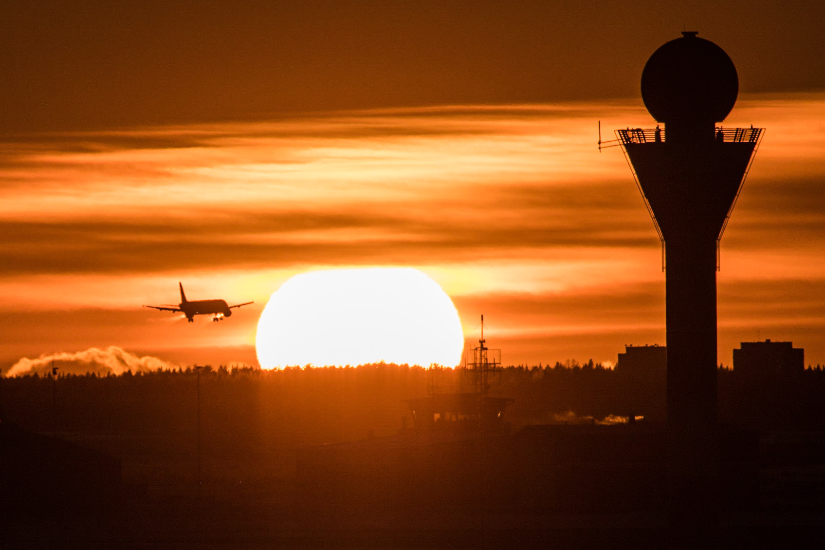 Sunset behind Helsinki Airport