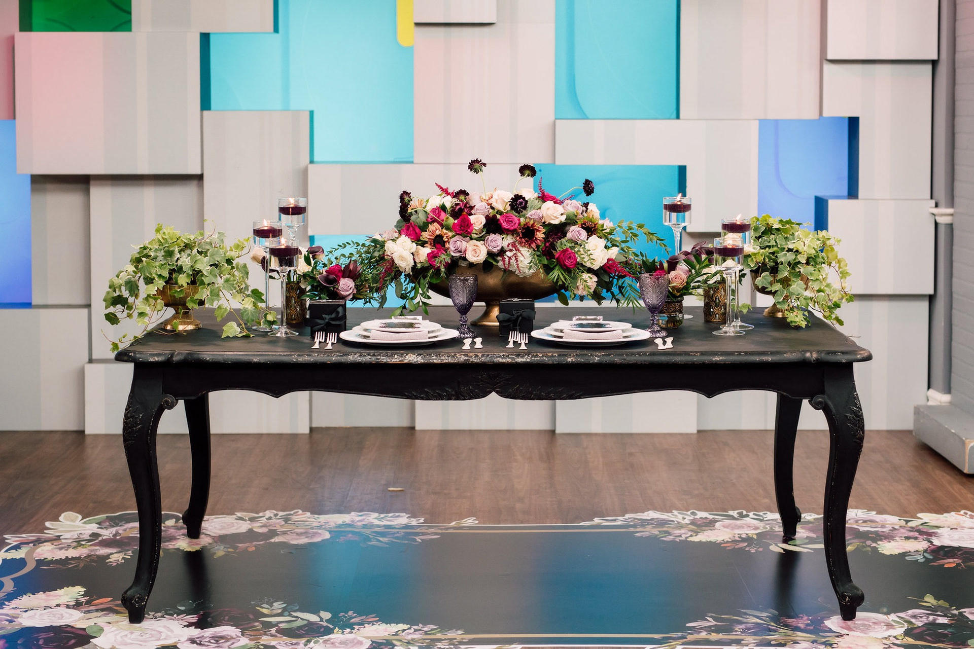 Skip out on layering table linens when you opt for an interesting piece of vintage furniture