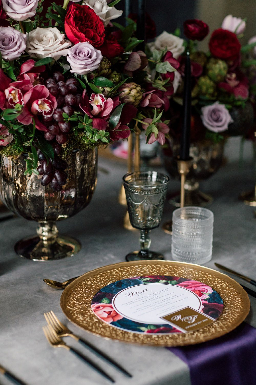 Luscious florals and vintage accents adorn this Fall table