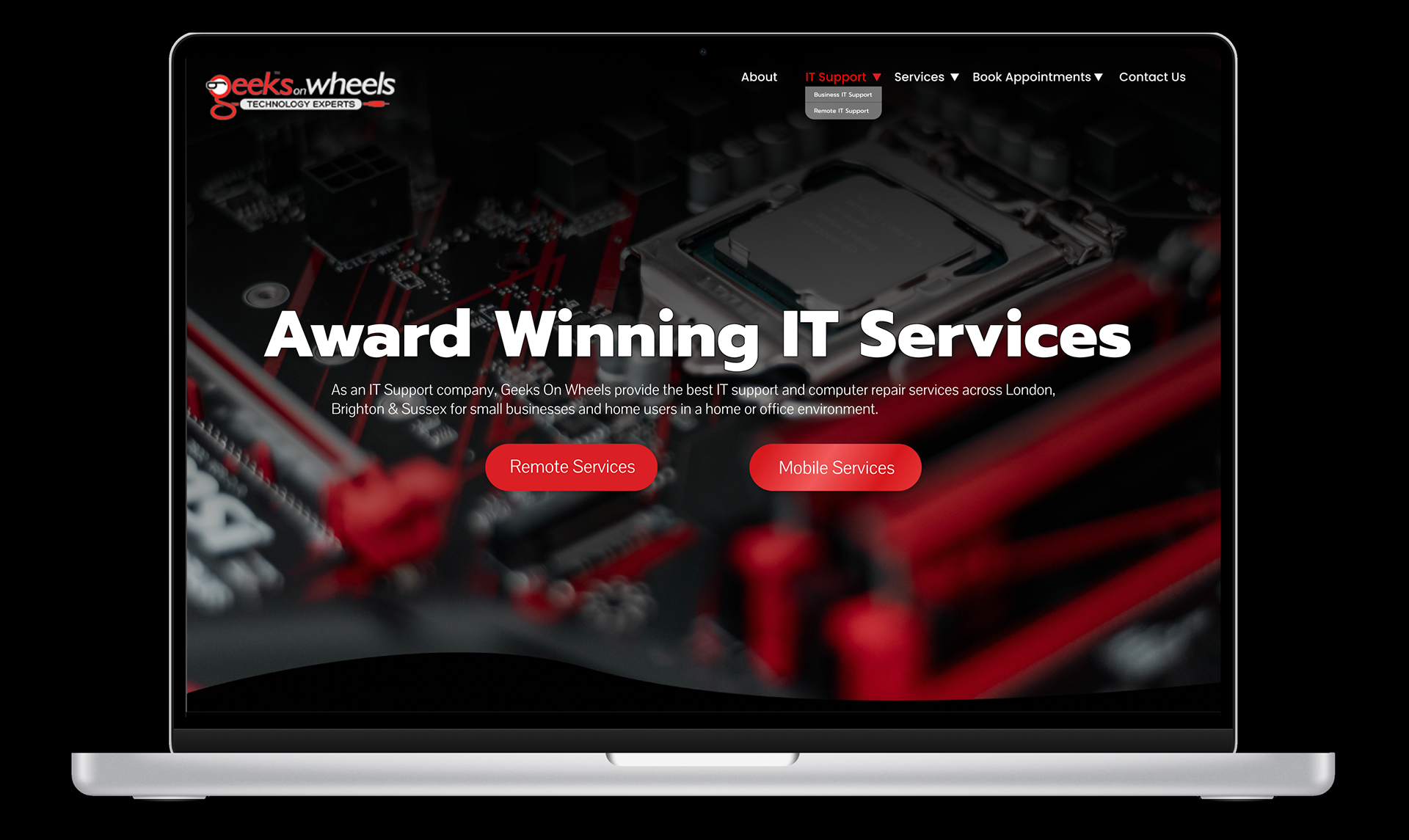 Geeks on Wheels landing page mockup