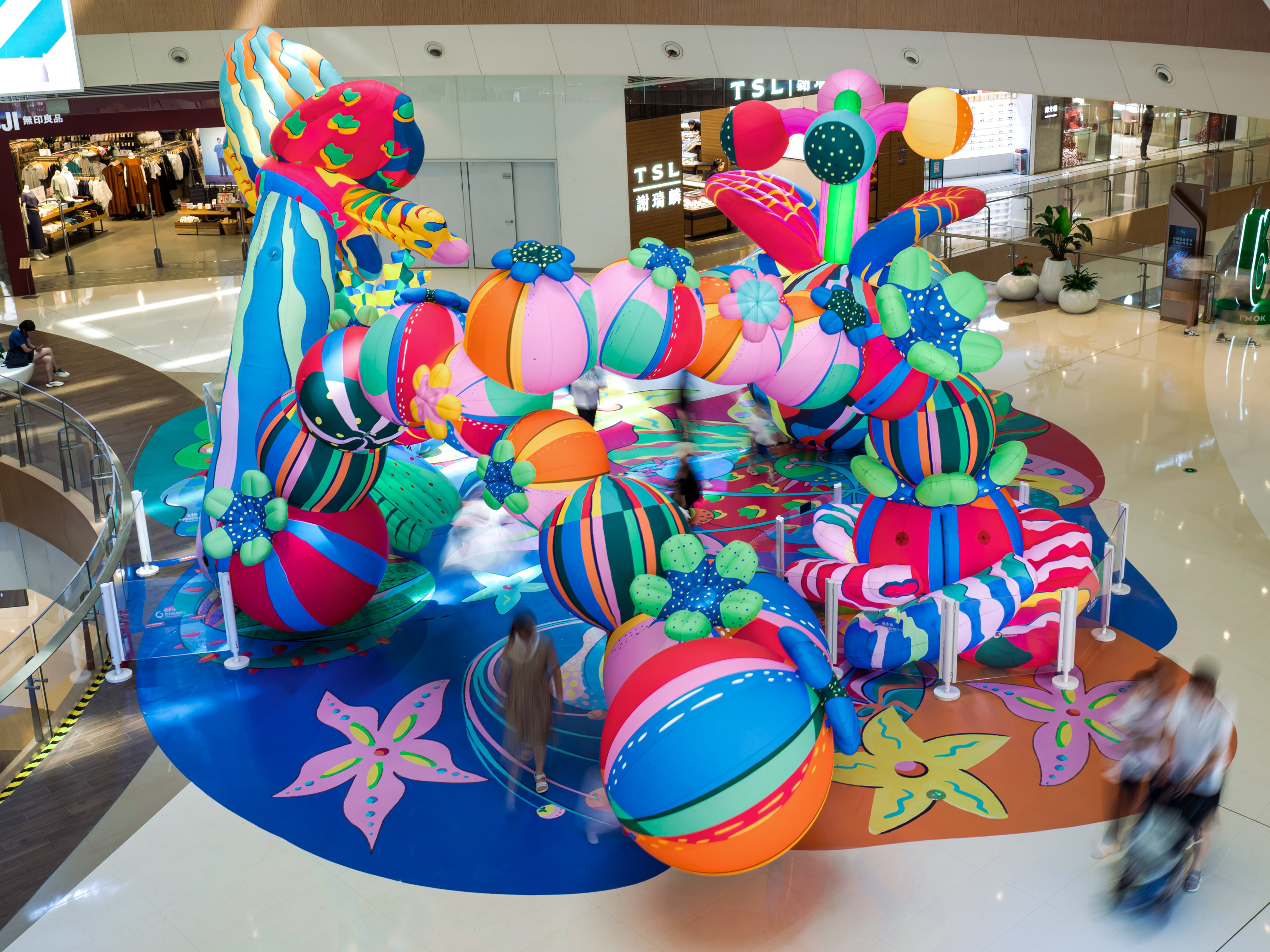 A public art installation of giant inflatable fruit sculptures that light up from within.