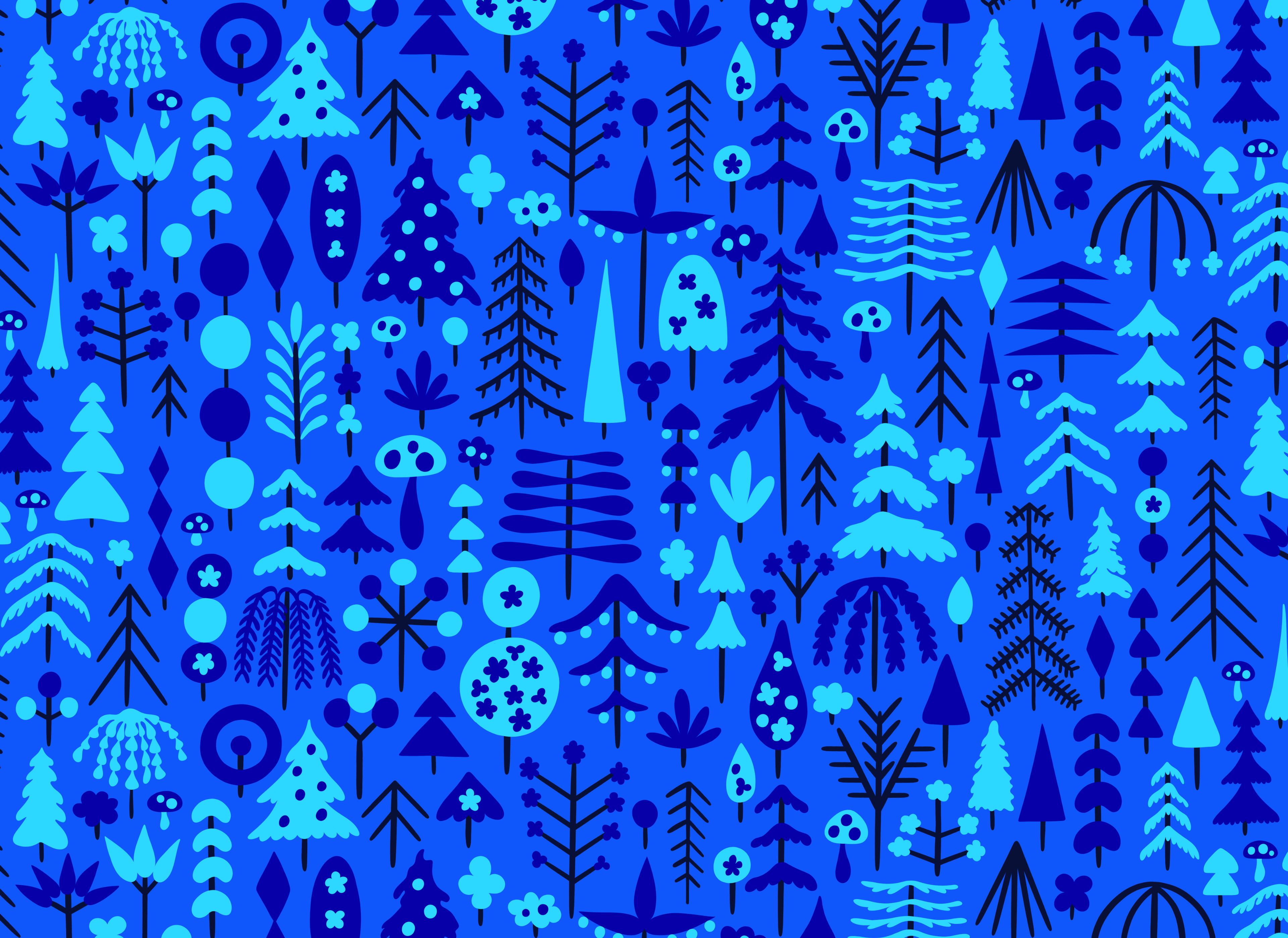 A blue forest screen print pattern.